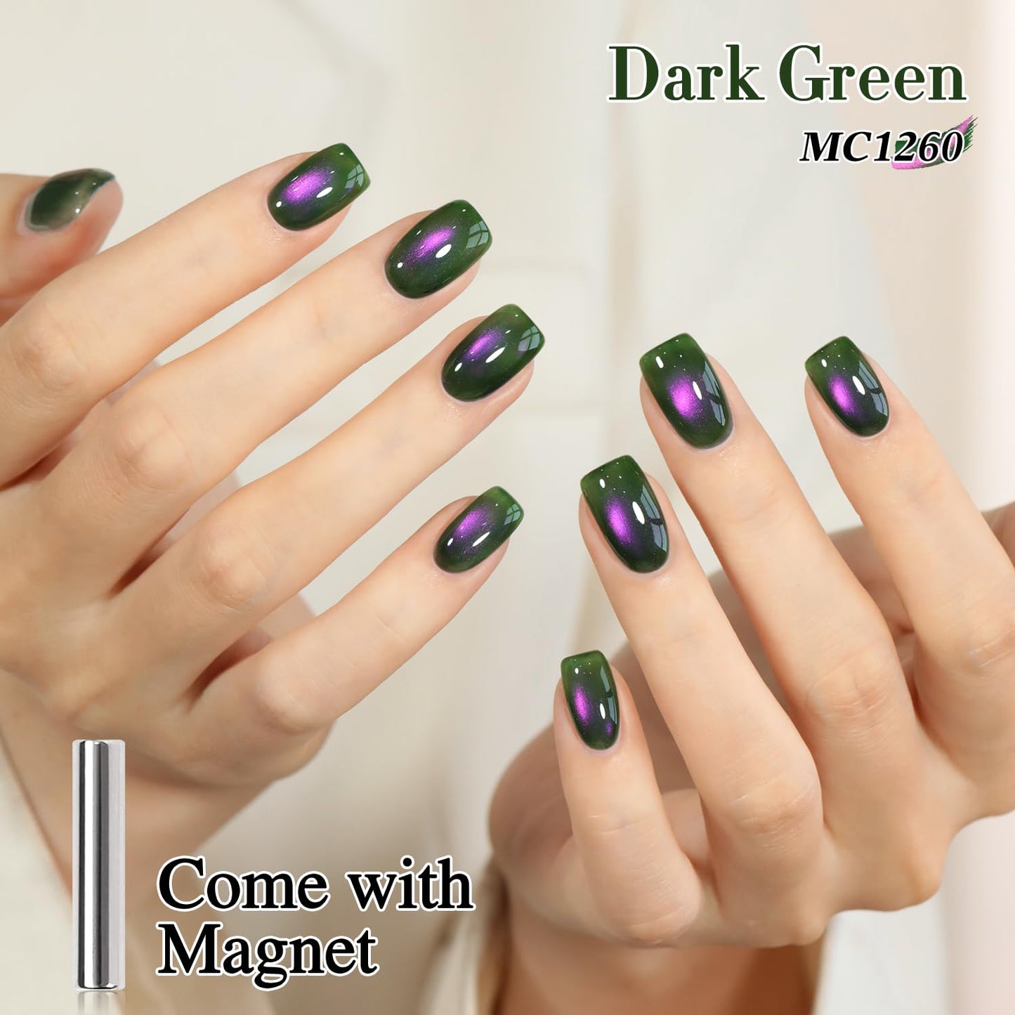 Double Rhythm 0.5 OZ Cat Eye Gel Polish with Magnet 15ML Holographic Glitter Shimmer Translucent Jelly Color Magnetic Nail Polish Salon DIY at Home (Green Pink-MC1260)