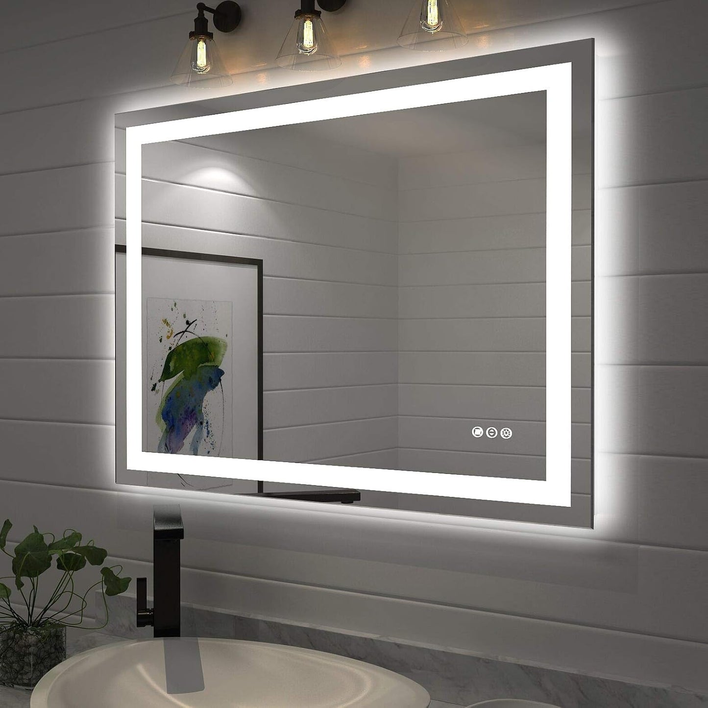 Amorho LED Bathroom Mirror 40"X32" with Front and Backlit, Stepless Dimmable Wall Mirrors with Anti-Fog, Shatter-Proof, Memory, 3 Colors, Double LED Vanity Mirror (Horizontal/Vertical)