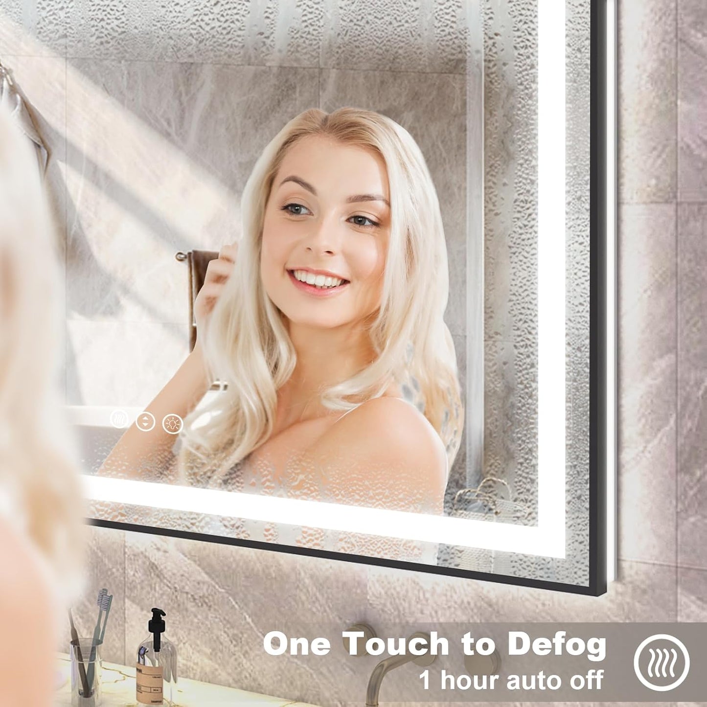 OKPAL 60x40 Black LED Bathroom Mirror, Lighted Bathroom Mirrors with Lights, Front Light and Backlit, Lighted Vanity Mirror, Dimmable, Anti-Fog, Shatterproof, ETL Listed (Horizontal/Vertical)