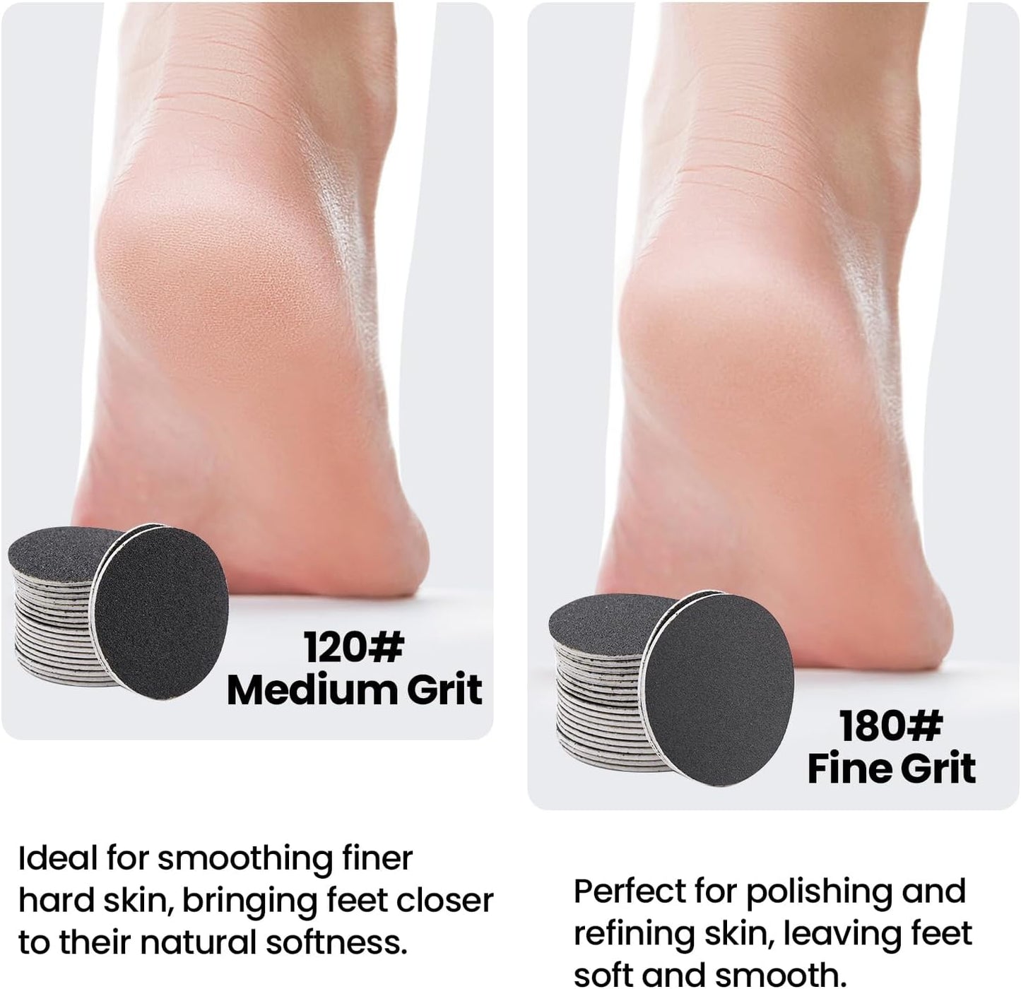 120pcs Replacement Sandpaper Refill Discs for Electric Foot File Callus Remover for Men Women Dead Cracked Hard Skin (60pcs Fine 120 Grit + 60pcs Smooth 180 Grit)