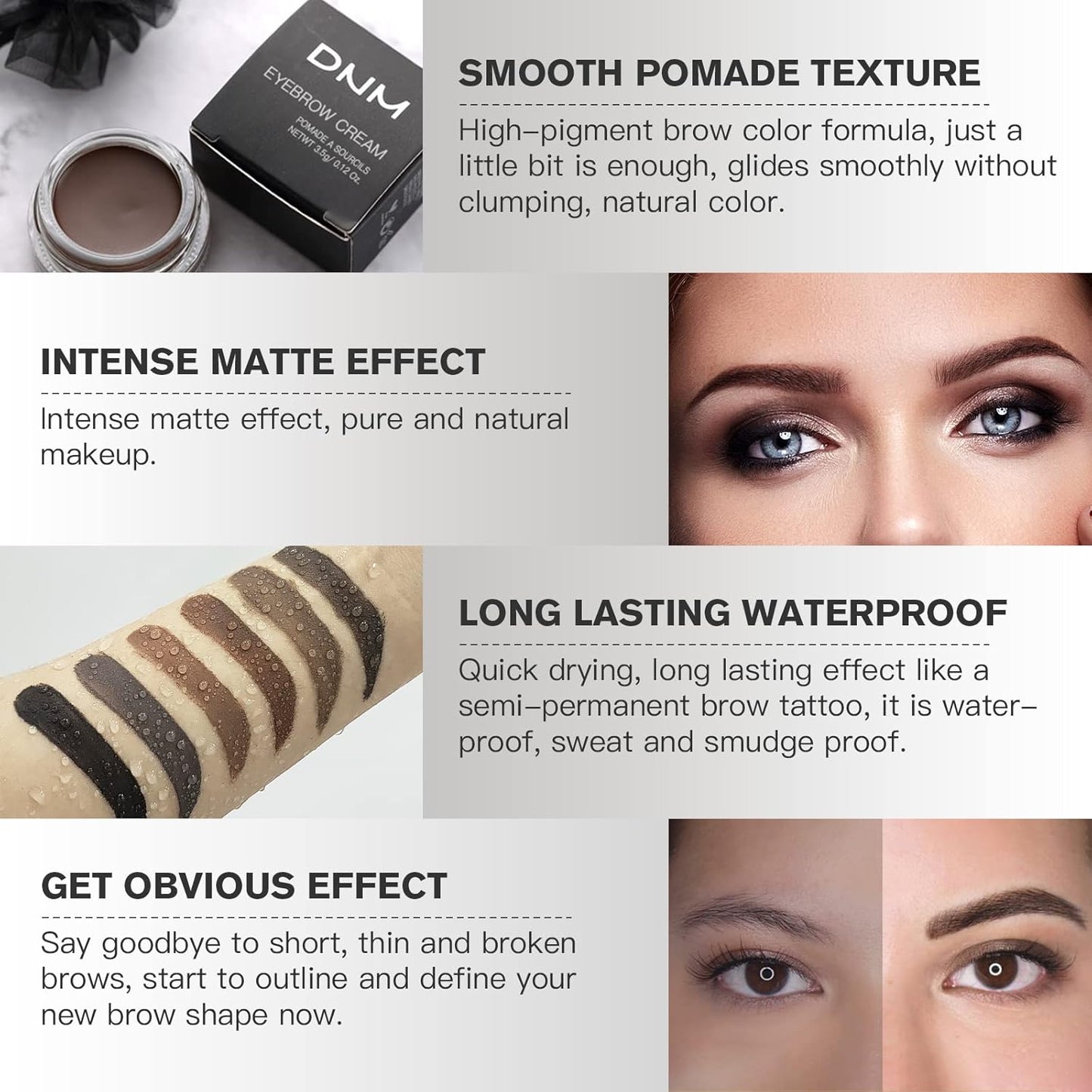 Eyebrow Pomade Kit with Dual-ended Eyebrow Brush, Water and Stain Resistant High Pigment Pomade, Corrects Brow Imperfections for Natural Long-lasting Brow Makeup (05# Soft Brown)