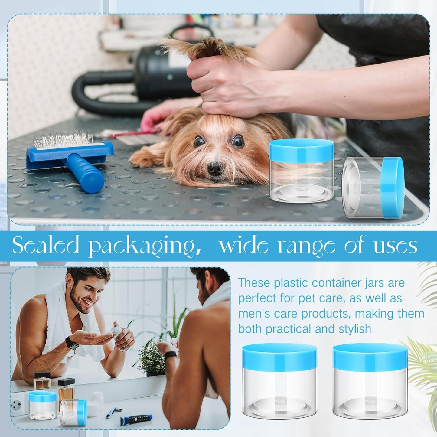 SATINIOR 100 Pcs Plastic Jars with Lids Small Containers Lids Wide Mouth Small Plastic Containers for Lotion Cream Rhinestones Body Butters Travel Storage(6 oz, Blue)