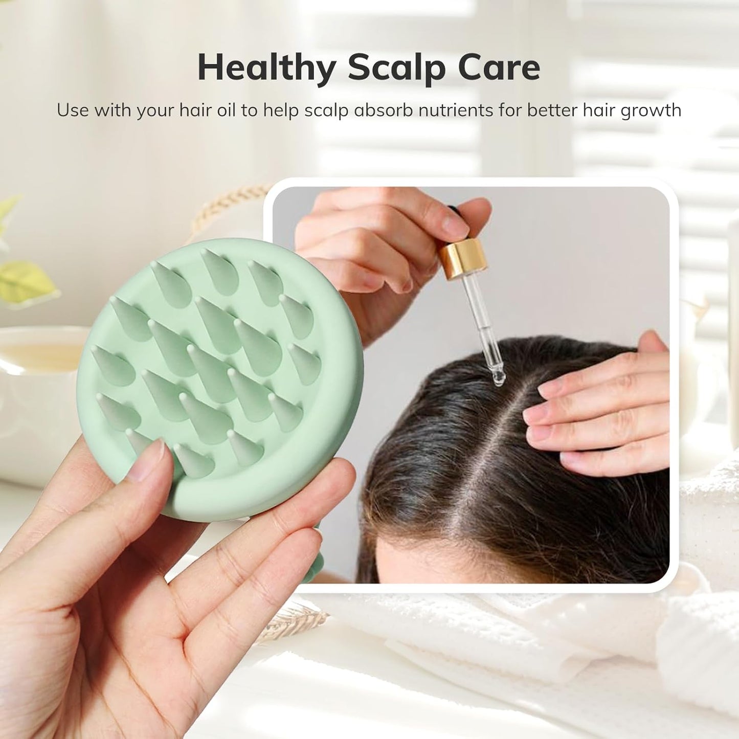 Sndyi Silicone Scalp Massager Shampoo Brush, Hair Scrubber with Soft Silicone Bristles, Scalp Scrubber/Exfoliator for Dandruff Removal, Wet Dry Scalp Brush for Hair Growth & Scalp Care, Mint Green