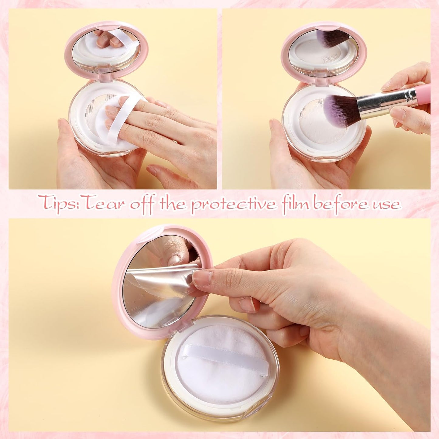 2Pcs Loose Powder Container with Puff 0.17 oz Refillable Empty Powder Compact with Mirror, Portable Empty Makeup Powder Container Loose Powder Compact Case