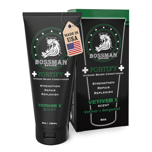 Bossman Fortify Intense Beard Conditioner for Men (Vetiver X Scent) – Moisturizes, Replenishes & Protects with Natural Ingredients – Thicker Formula, Made in USA