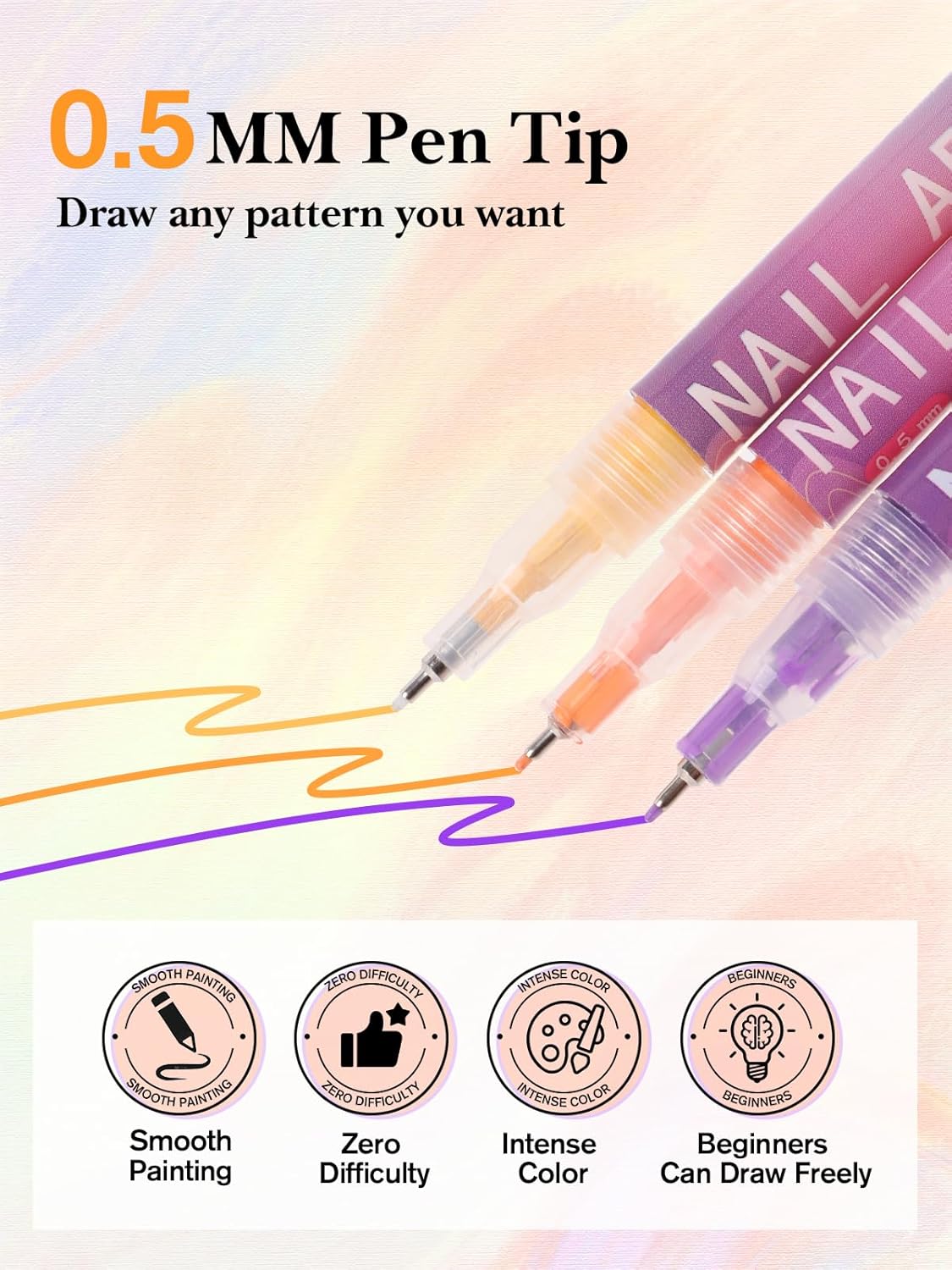 12 Colors 3D Nail Art Pens, Fine Tips 0.5 MM Nail Polish Pens Quick-Drying EBANKU Acrylic Nail Paint Point Dotting Liner Pen Tools for Home & Salon Manicure DIY