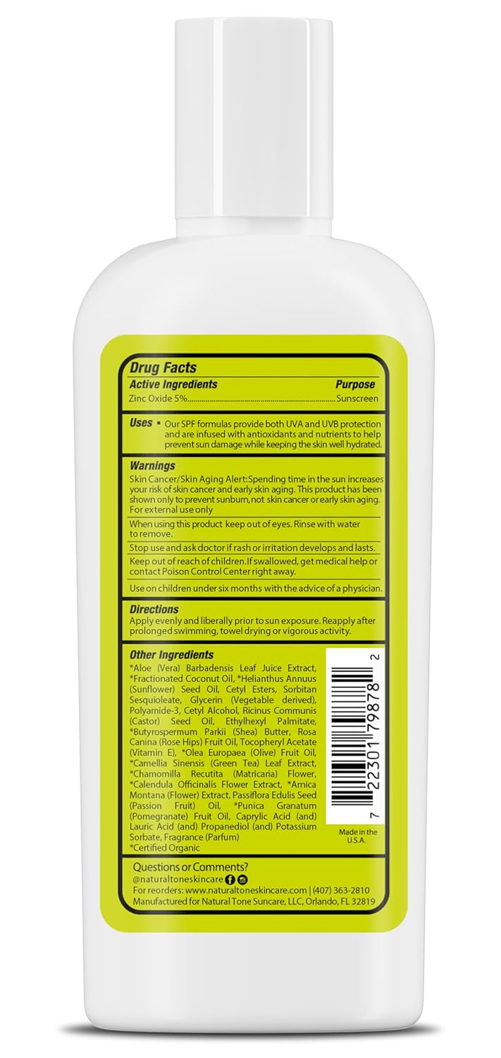 SPF8 Broad Spectrum Natural Sun screen, Soothing and Hydrating Mineral Sunscreen, Vegan, Paraben-Free Sunblock, Water-Resistant Sunscreen for Face and Body, 6oz - Natural Tone Organic Skincare