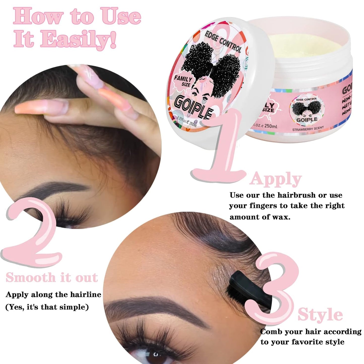 Goiple 8.25 OZ Edge Control Wax for Women, Non-greasy Edge Smoother, Hair Gel for All Hair Types, No Flaking, Extra Strong Hold Water-based Edge Stay Gel