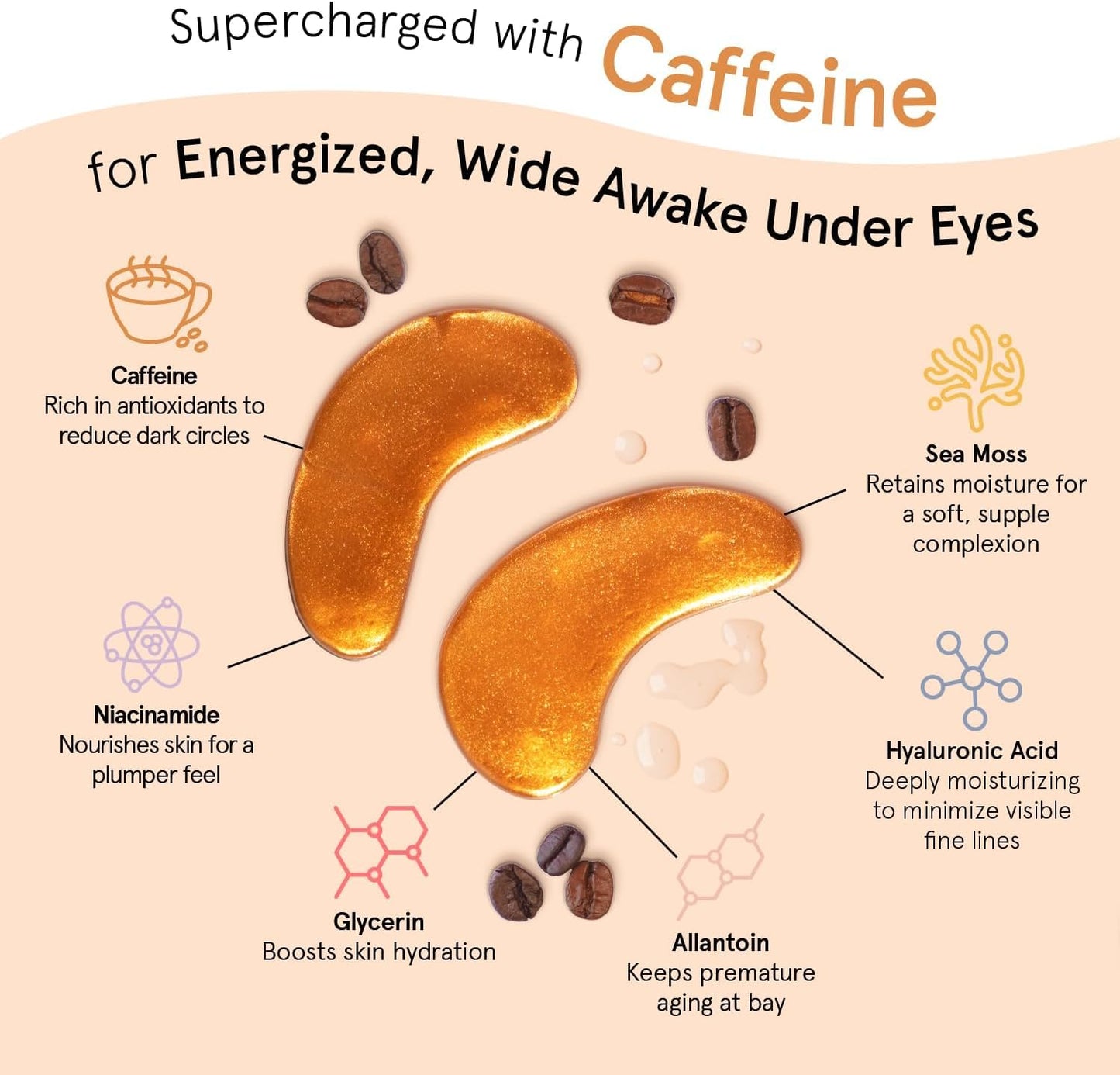grace & stella Caffeine Under Eye Patches - Awakening Eye Patches for Puffy Eyes and Dark Circles - Under Eye Mask Patches with Niacinamide & Hyaluronic Acid - Vegan, Cruelty-Free (Bronze, 48 Pairs)