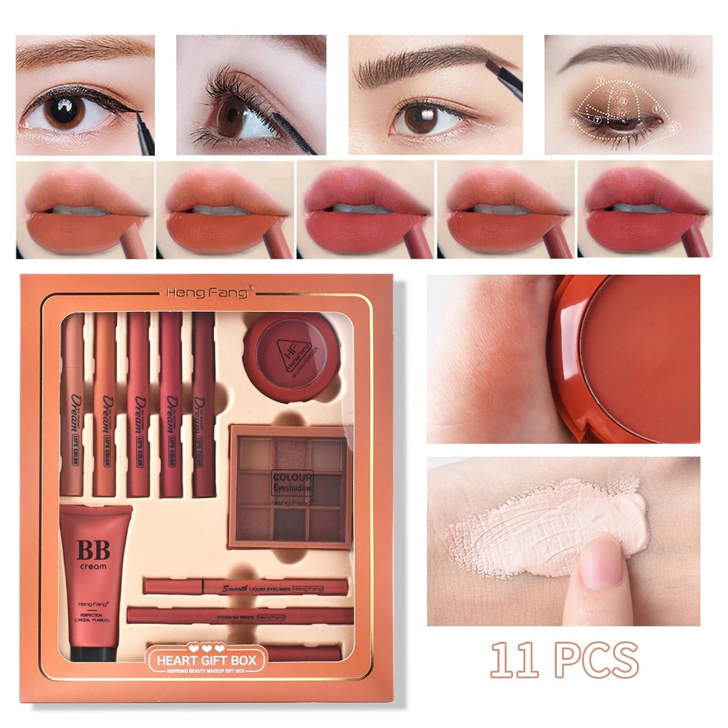 ICE LOVE All in One Makeup Kit, 11-Piece Women Complete Makeup Kit, a Must-Have Gift Set for Beginners or Professional Makeup Sets Beginners. (A)