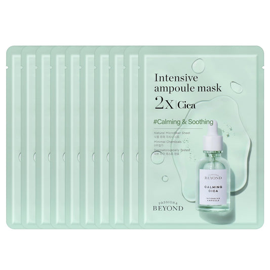 BEYOND Intensive Ampoule Mask 2X Cica with Centella Asiatica for Soothing/Moisturizing Care for Irritated and Sensitive Skin - Hypoallergenic Calming Facial Sheet Masks