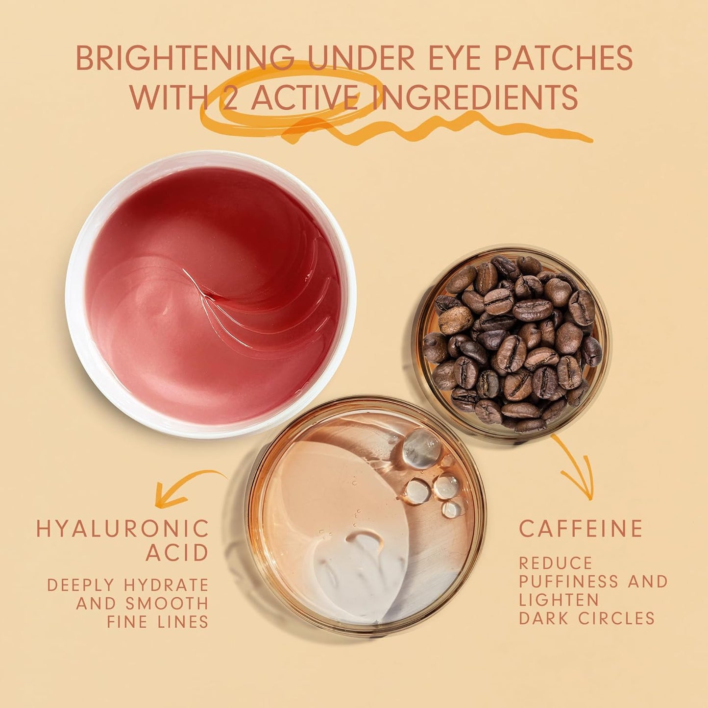 Eye Patches for Puffy Eyes and Dark Circles: Reduce Puffiness and Dark Circles - Brightening Caffeine Eye Patches with Hyaluronic Acid - Awakening and Hydrating (30 Pairs)