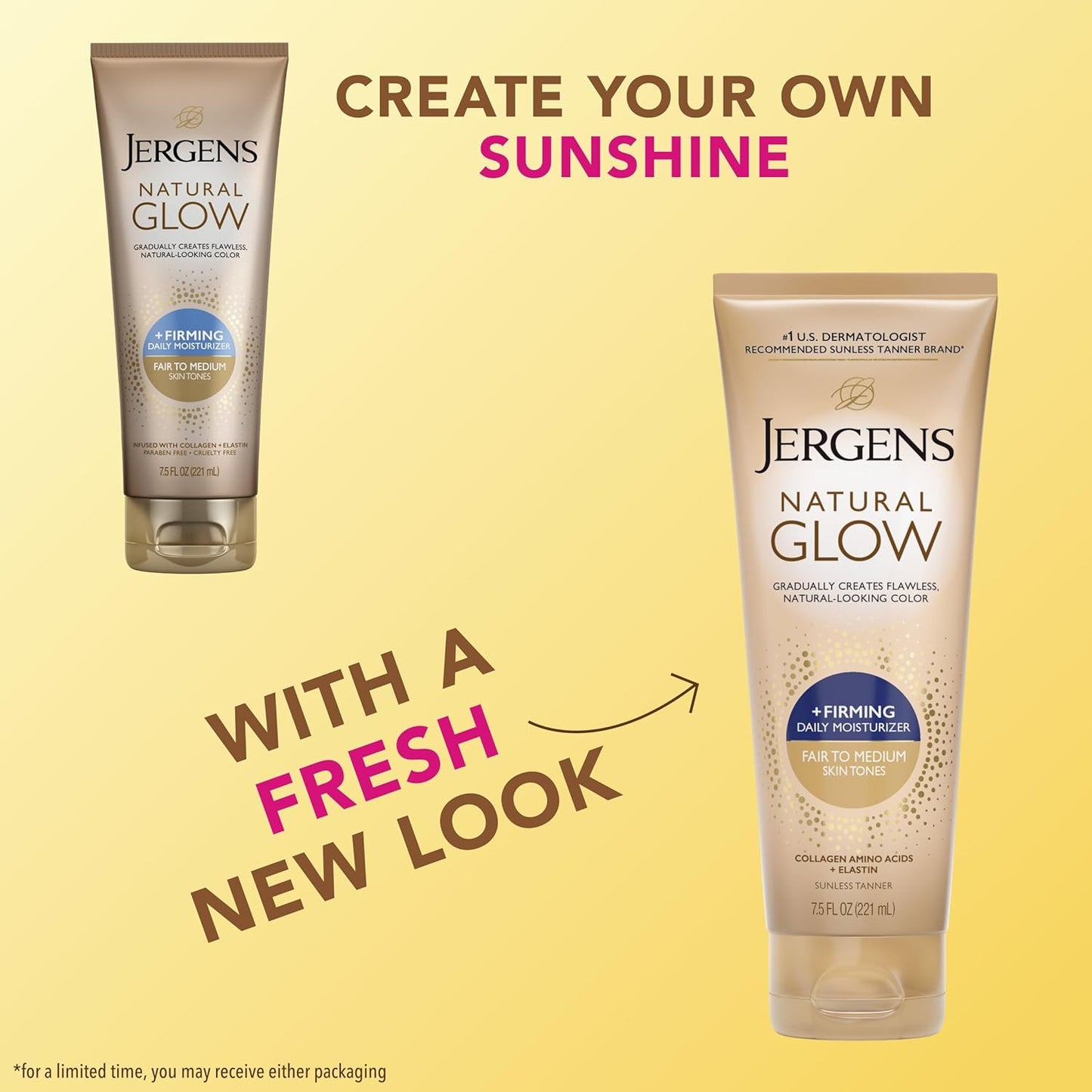 Jergens Natural Gradual Glow Bundle Pack: Daily Moisturizer +Firming 7.5fl oz and SPF20 Face Moisturizer 2fl oz, Fair to Medium