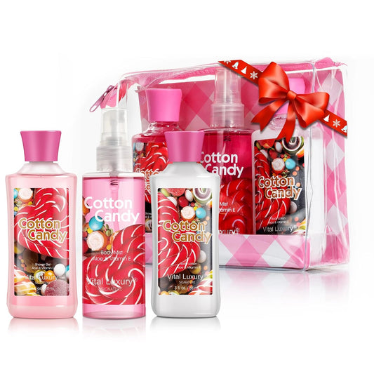 Bath & Body Care Travel Set - Home Spa Set with Body Lotion, Shower Gel and Fragrance Mist, Valentines Day Gifts for Her and Him(Cotton Candy)