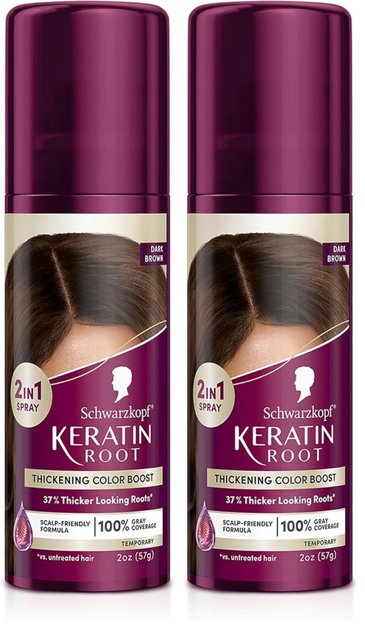 Schwarzkopf Keratin Color Root Temporary Hair Color Spray, Dark Brown - Salon Inspired Temporary Hair Dye, for up 100% Gray Coverage and Thicker Looking Roots, Ammonia free (Pack of 2)