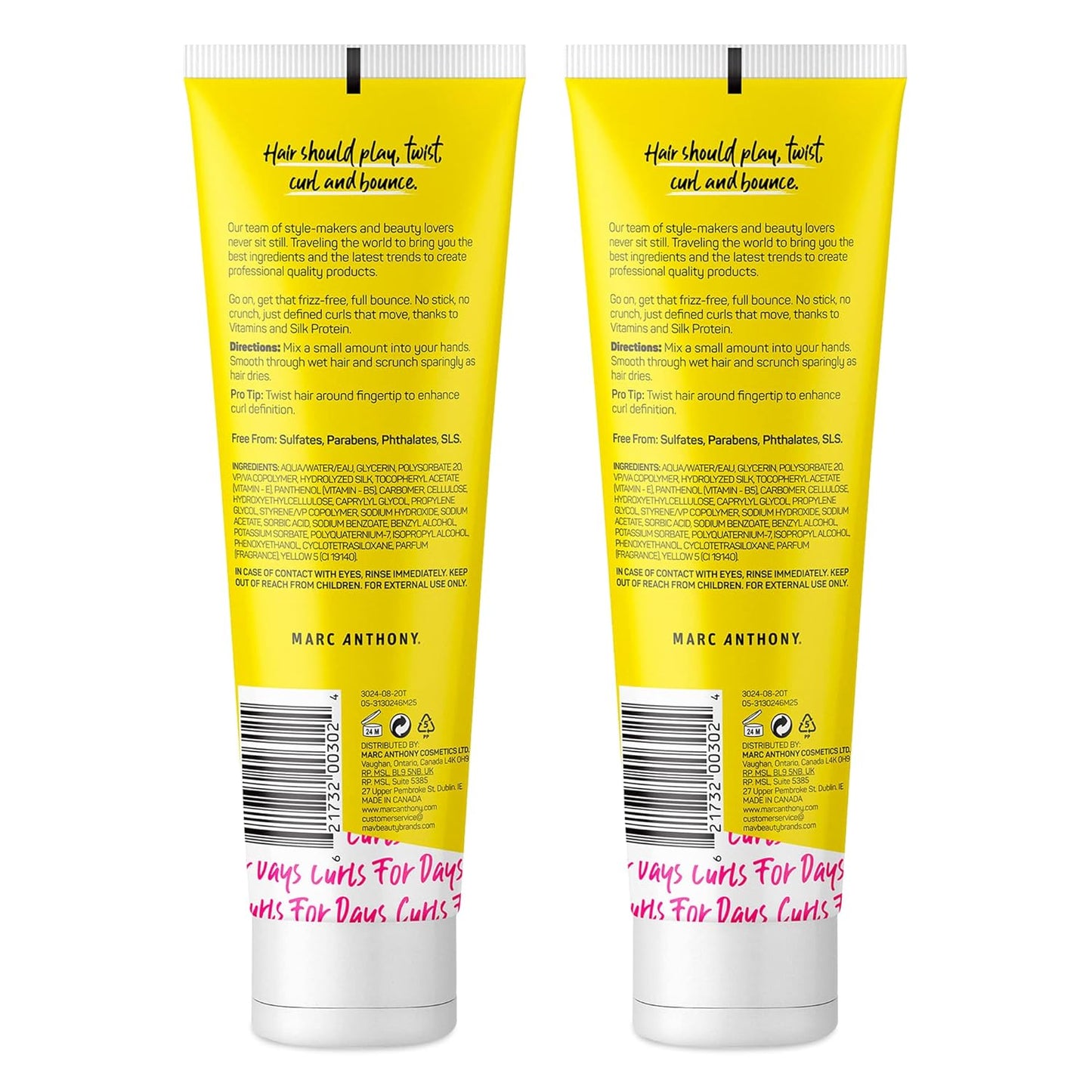 Marc Anthony Curl Defining Lotion, Strictly Curls - 2 Pack - Silk Protein & Vitamin E Hair Gel for Dry Damaged Curly Hair - Sulfate-Free Moisturizing Detangler & Anti Frizz Styling Product 8.3 Fl Oz