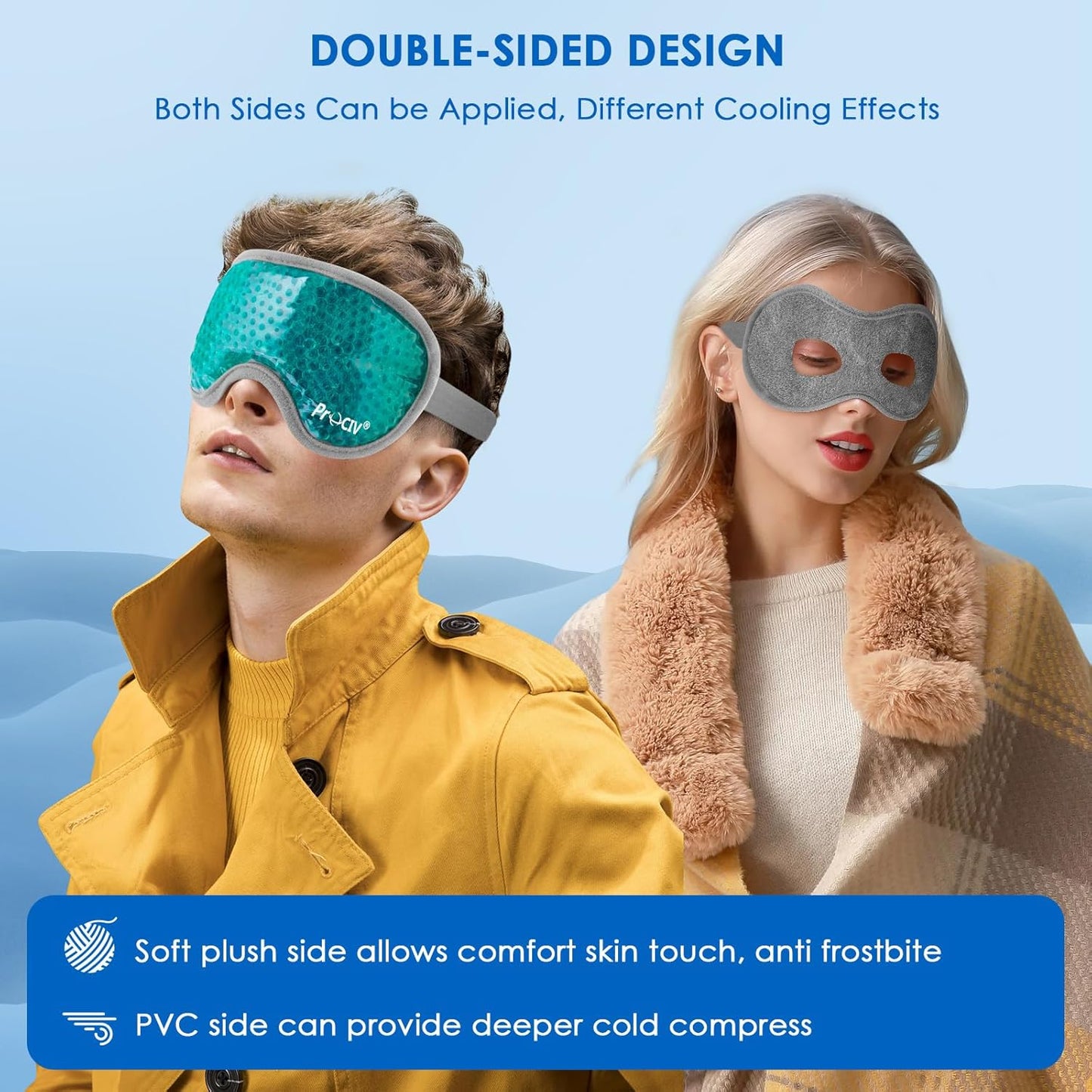 2PCS Cooling Eye Mask - Gel Eye Mask Reusable Gel Beads Hot Cold Compress with Velvet Plush Cold Eye Mask for Dark Circles Puffiness Dry Eye Headache for Men Women Sleeping Ice Eye Mask (Blue)