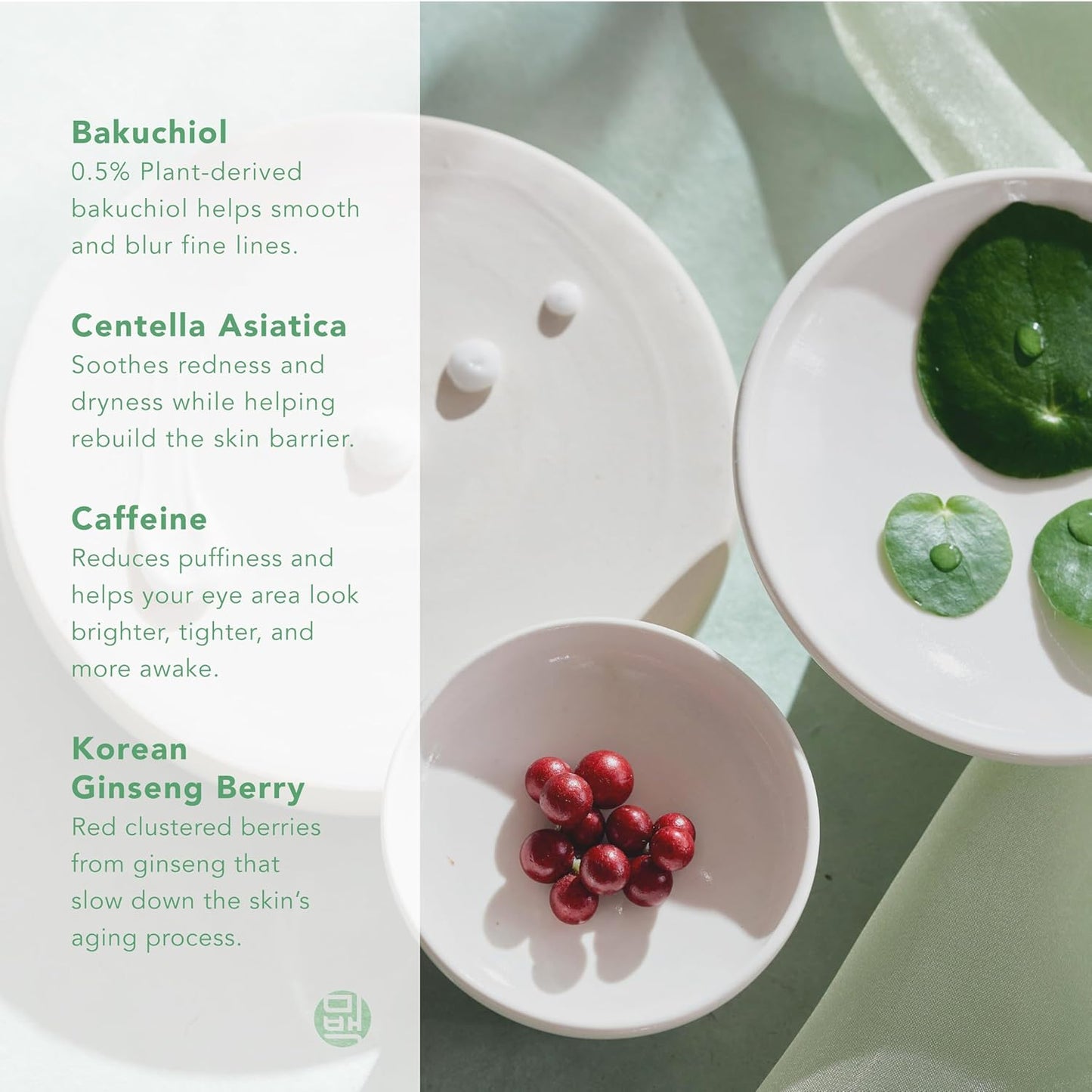 Meebak Korean Eye Cream for Wrinkles, Anti Aging, Dark Circles and Puffiness with Bakuchiol, CICA, Caffeine, Ginseng Berry 1.01 fl oz