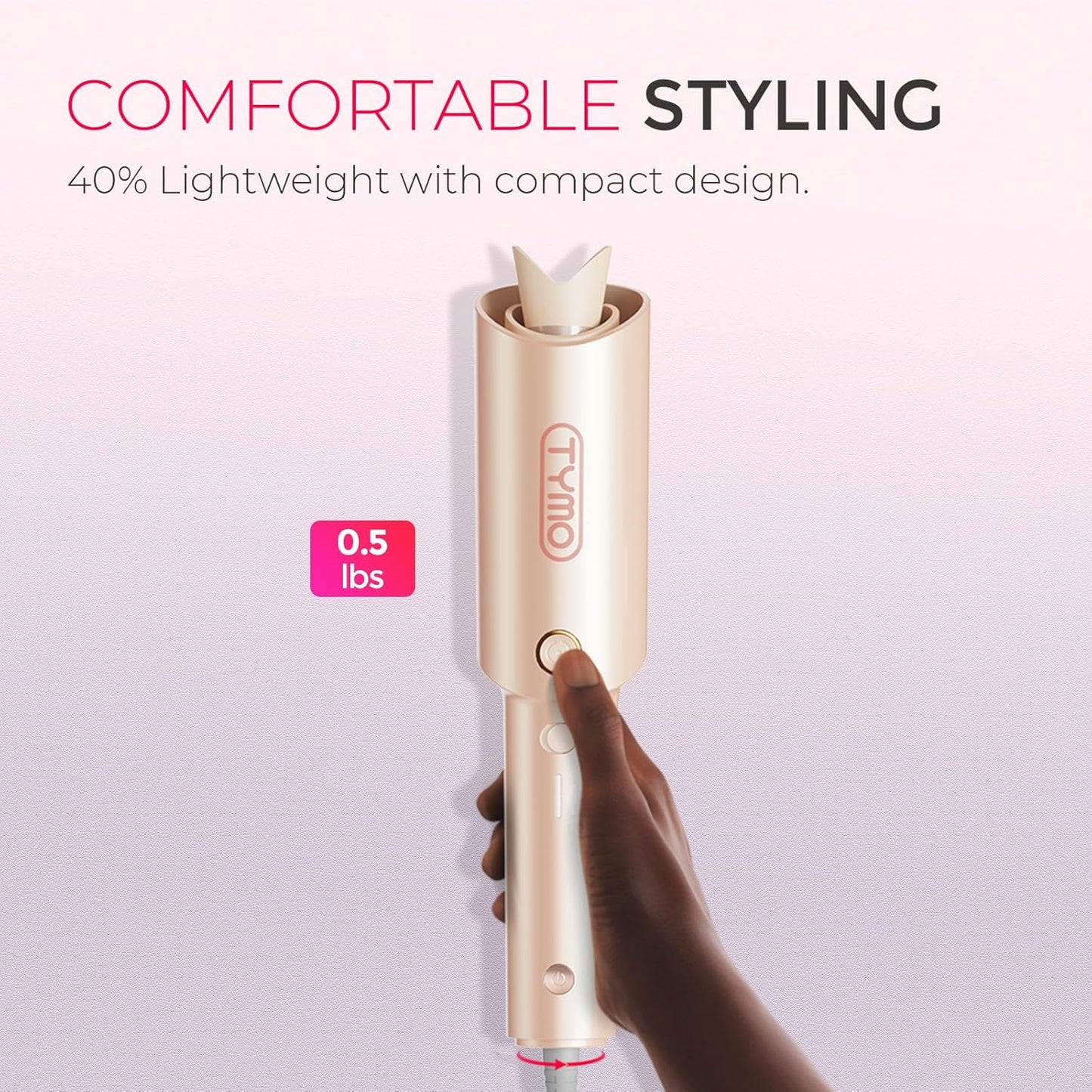 TYMO Automatic Rotating Curling Iron - TYMO CURLPRO Beach Waves Curling Wand, Portable Hair Curler, 500 Million Ionic, Dual Voltage & Lightweight for Travel, Ceramic Coating, 1 Inch, Peach