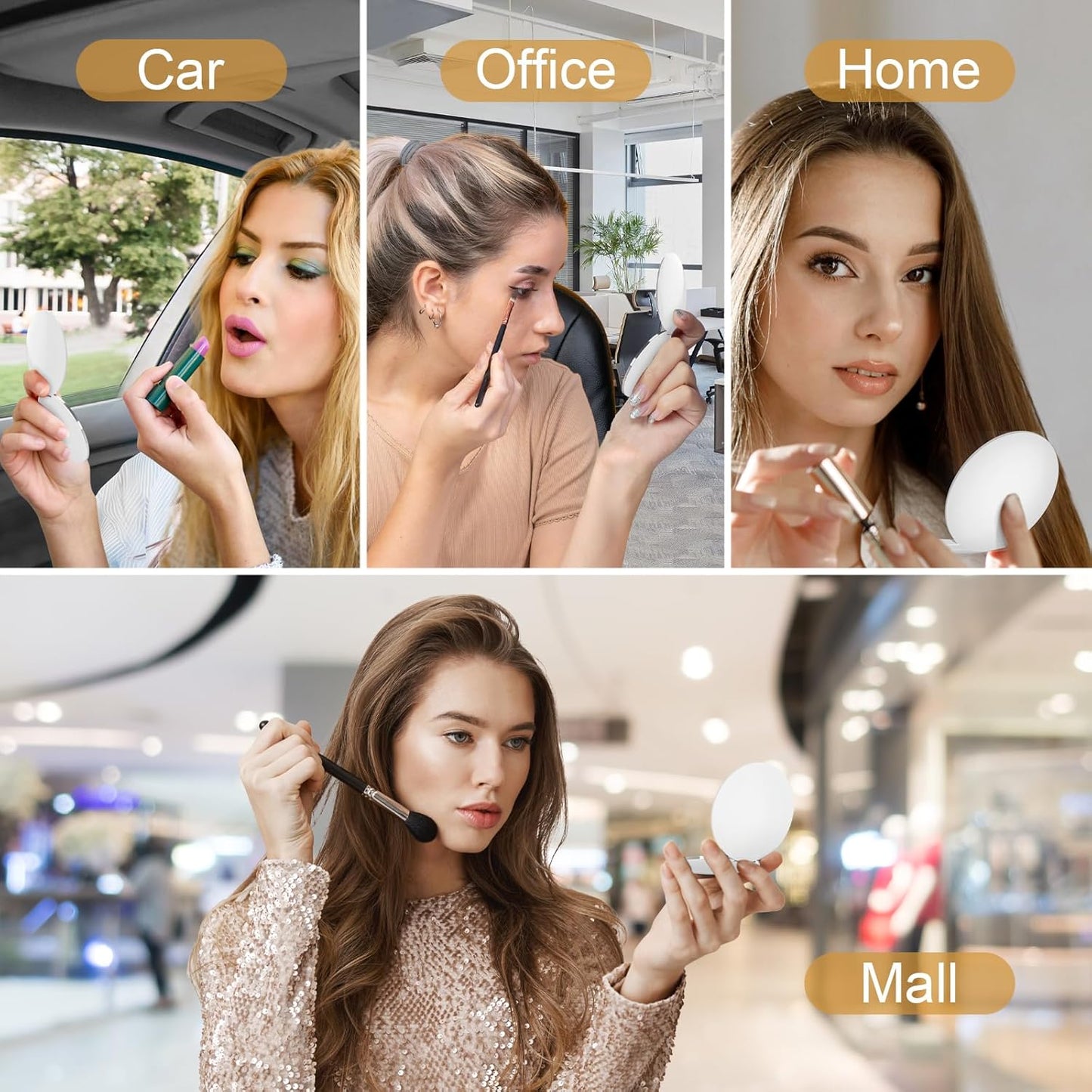 Compact Mirror with Light, 1X/3X Magnification LED Pocket Mirror with USB Data Cable,Mini Mirror for Purse, Pocket,Travel and Present (White)