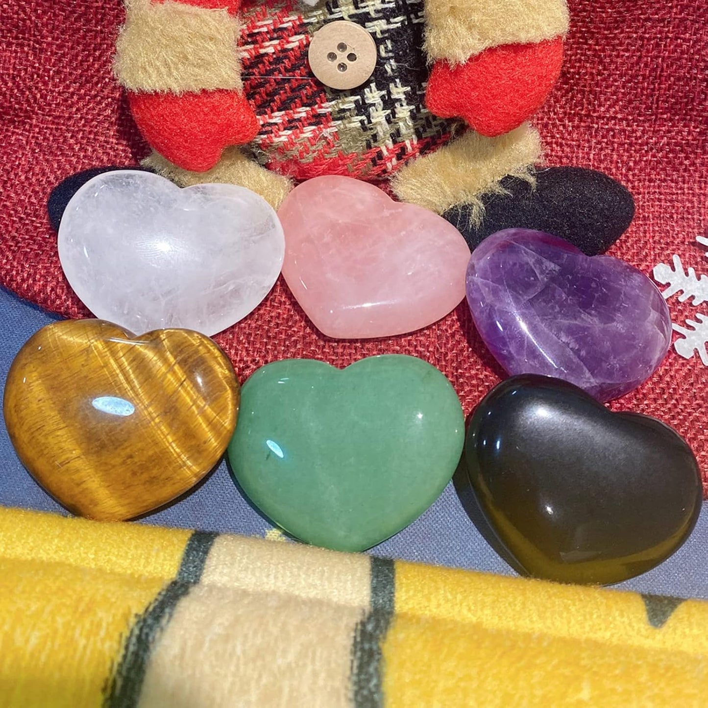 QINJIEJIE 1.8" Large Heart Crystal Love Stone Tigers Eye Smooth Gua Sha Healing Crystals Decor Meditation Yoga Worry Stones Gemstone Pockets Reiki Energy Balancing