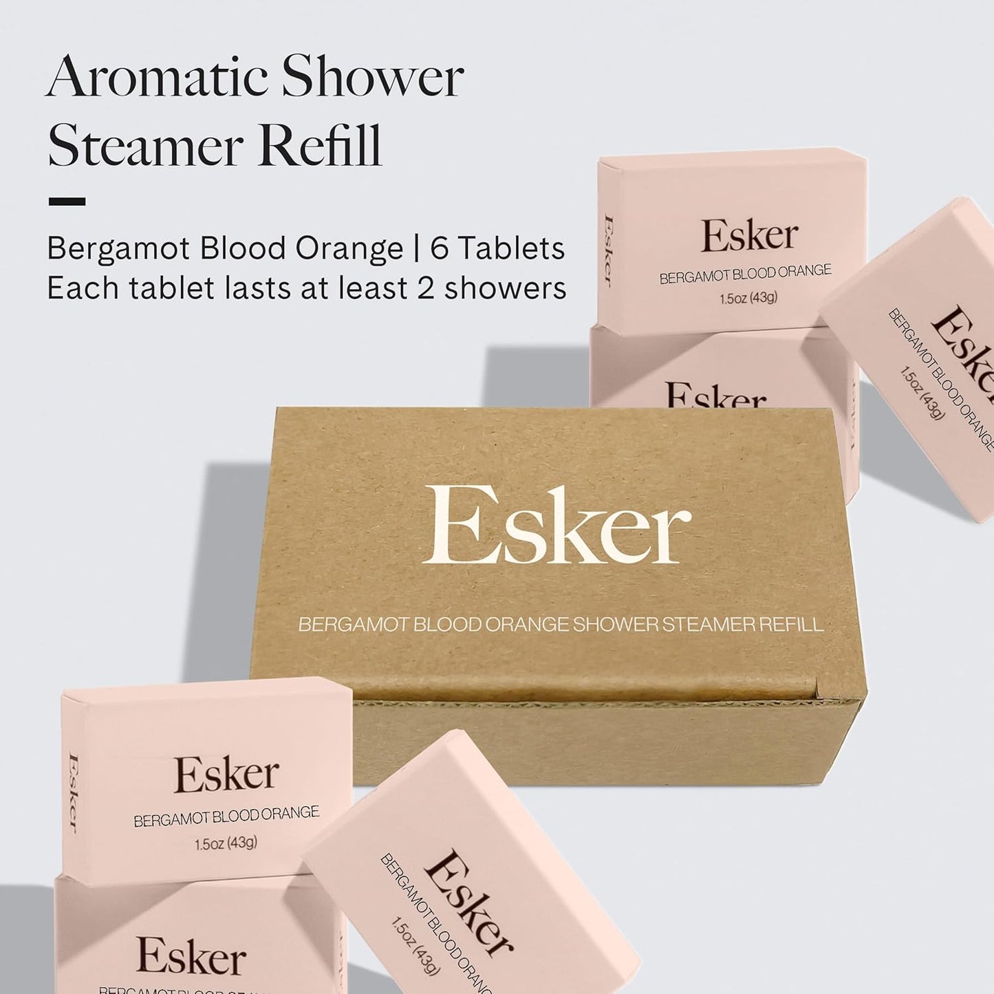 ESKER - Aromatic Shower Steamer Refill Pack | Vegan, Cruelty-Free, Clean Beauty (6 Bergamot Blood Orange, NO Holder)