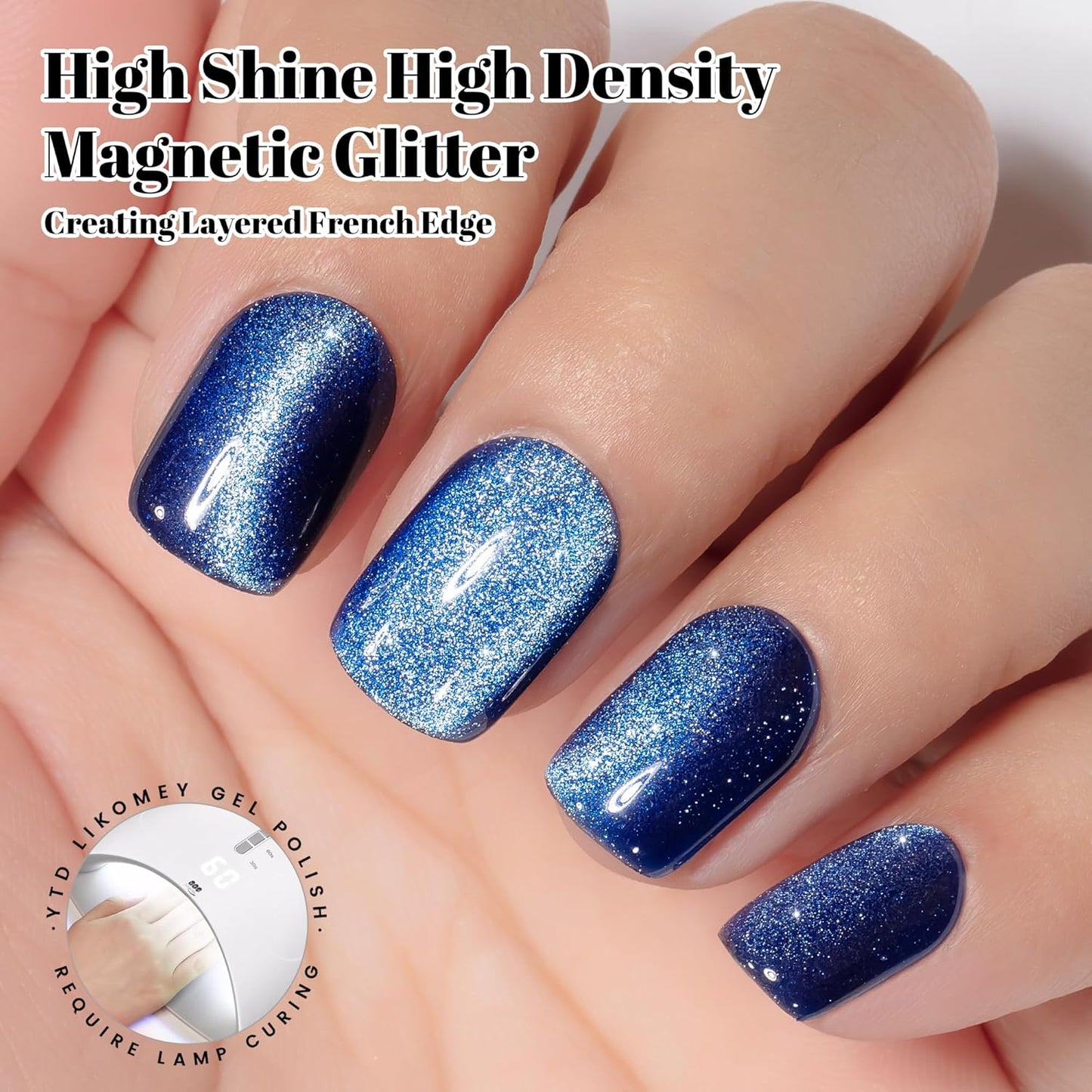 YTD Likomey Cat Eye Gel Nail Polish,15ml Blue Holographic Translucent Neutral Jelly Sheer Shiny Magnetic Glitter Fall Winter UV Color Varnish with Magnet Stick,MY333
