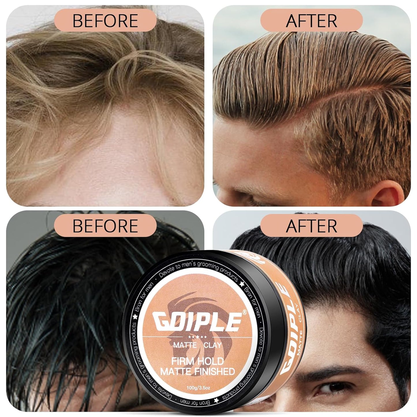 Hair Styling Clay for Men Firm Hold - Matte Finish Hair Clay Hair Paste Water Based Matte Texture Pomade Mens Hair Products - Hair Paste Clay Pomade Ideal for All Men's Hair Types 3.5oz (2PCS)