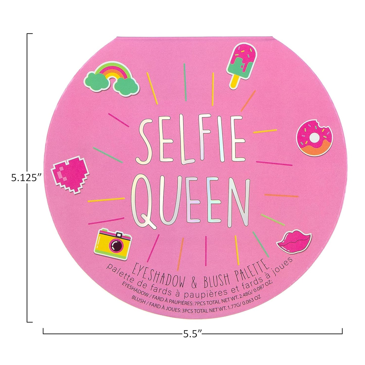 Expressions Selfie Queen Glisten & Glitter Makeup Palette 10 Color Eyeshadow Palette & Blush Makeup Novelty Beauty Set, Fold Out Compact with Mirror, Cute Makeup Kit Gifts - Washable, Non-Toxic