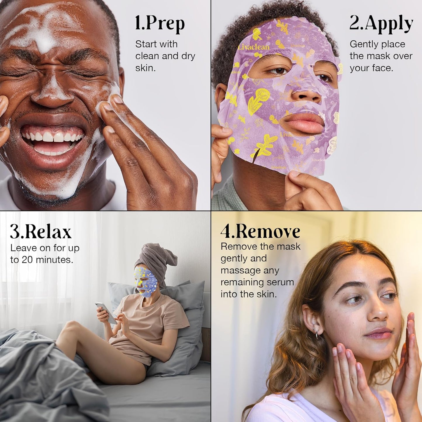 LivaClean 12 CT Face Masks Skincare - Collagen Sheet Mask - Hydrating Face Masks Bulk with Glycerin, Hyaluronic Acid, Aloe Vera - Soothing, Refreshing, Moisturizing Formula for All Skin Types