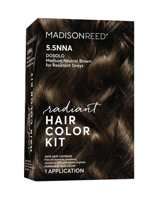 Madison Reed Radiant Hair Color Kit | 5.5NNA Dark Neutral Brown (Dosolo) 100% Maximum Gray Hair Coverage | Salon-Quality Permanent Hair Dye for Resistant Grays | PPD-Free & Ammonia-Free |1 Pack
