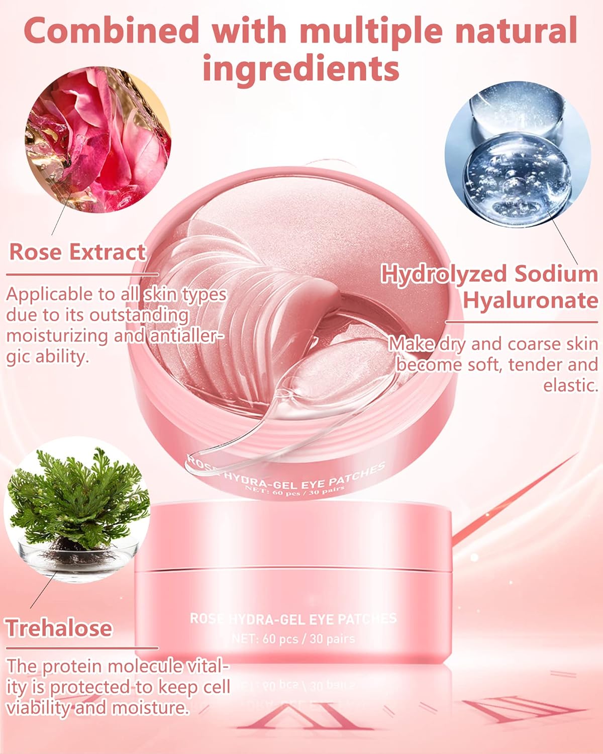 Under Eye Patches (60Pcs) - Update Eye Mask Rose Extract, Eye Treatment Mask, Under Eye Bag Treatment, Eye Mask for Puffy Eyes, Anti-Aging, Anti-Wrinkle and Fine Lines,Under eye Dark Circles for Women