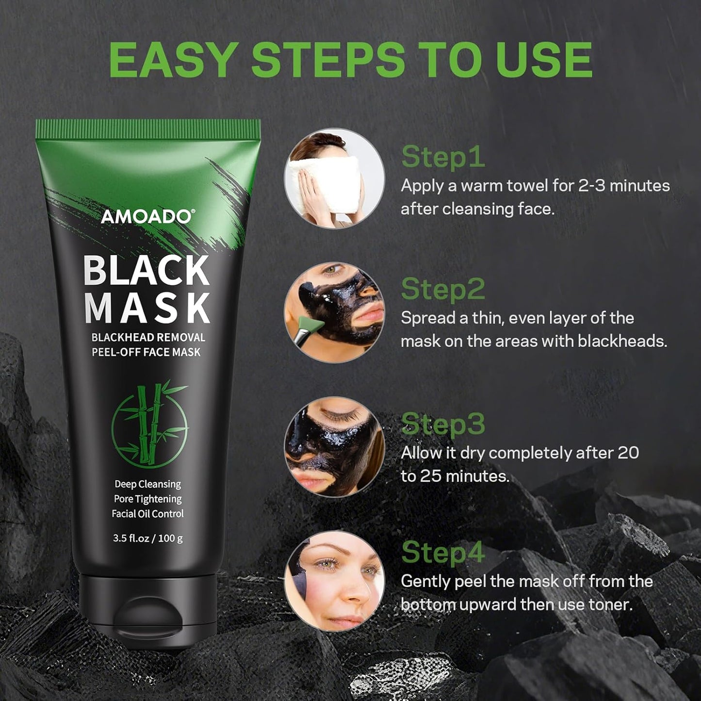 Blackhead Remover Mask, Charcoal Peel Off Mask Kit, (100g) Deep Pore Cleans,Oil Control, Blackheads Removal Peel Off Face Mask for Men & Women – Includes Brush,Extractor Tool