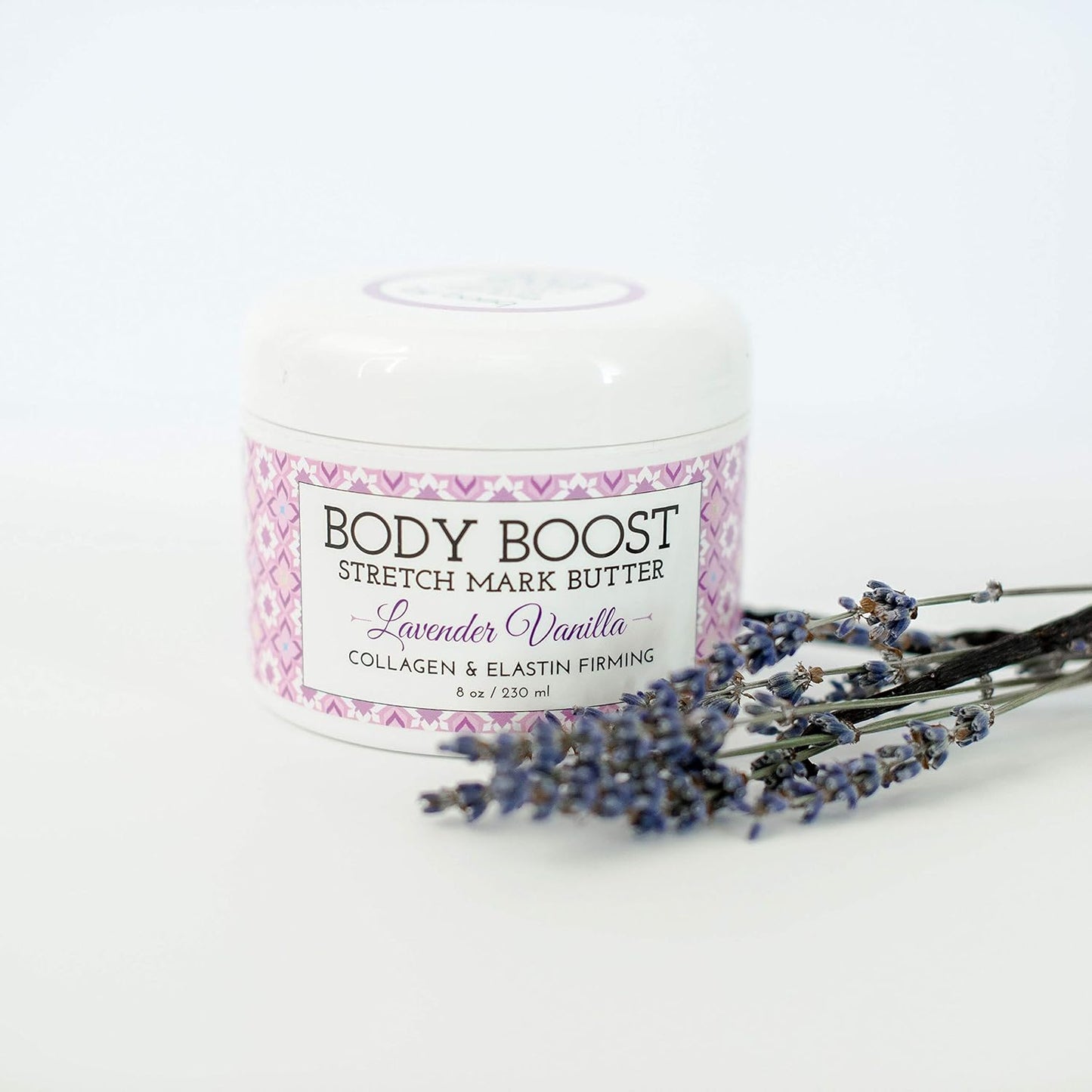 Body Boost Lavender Vanilla Stretch Mark Butter 8 oz.- Treat Stretch Marks and Scars- Pregnancy and Nursing Safe- with Shea Butter