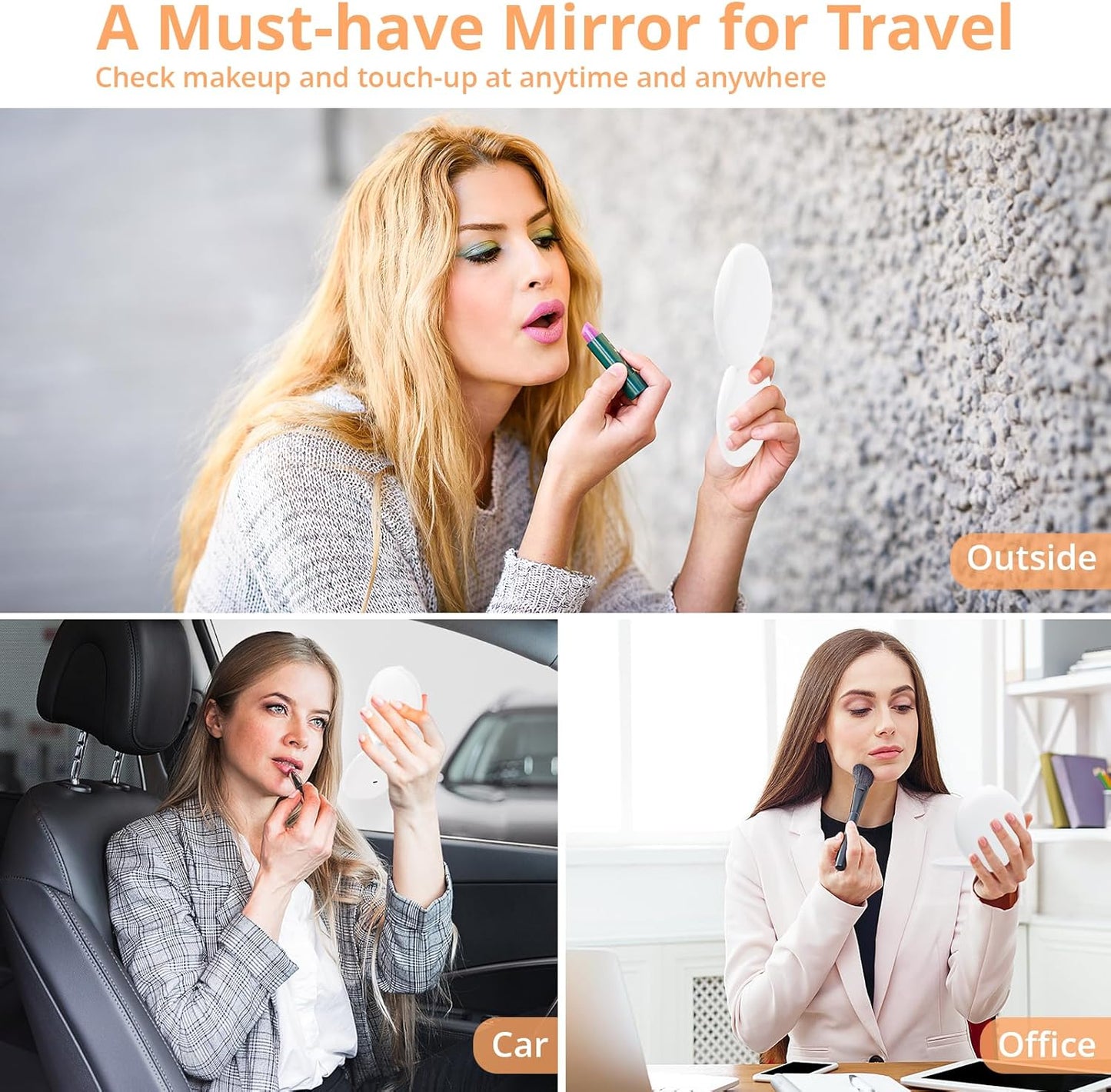 Fabuday Travel Compact Magnifying Makeup Mirror with Lights - Large 4.8'' Wide Led Lighted Portable Mirror with 1x/20x Magnification, Rechargeable Small Foldable 3 Color Lighting Mirrors, White