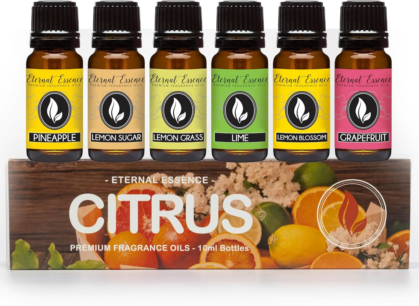 Eternal Essence Oils Citrus Set of 6 Premium Fragrance Oils - Lemon Grass, Blossom, Sugar, Lime, Grapefruit, and Pineapple - for Diffusers, Candle & Soap Making, & Aromatherapy - 10ML