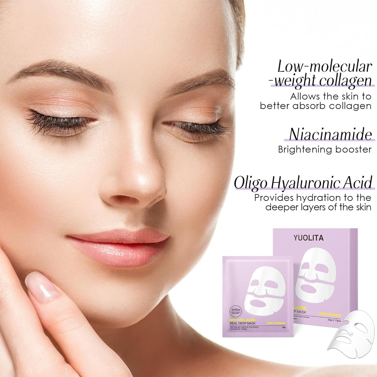 Deep Collagen Jelly Gel Face Mask,Bio-Collagen Facial Mask for Glass Glow Skin,Hydrating Hydrogel sheet Overnight Mask, low molecular weight collagen for lifting, firming, and moisturizing