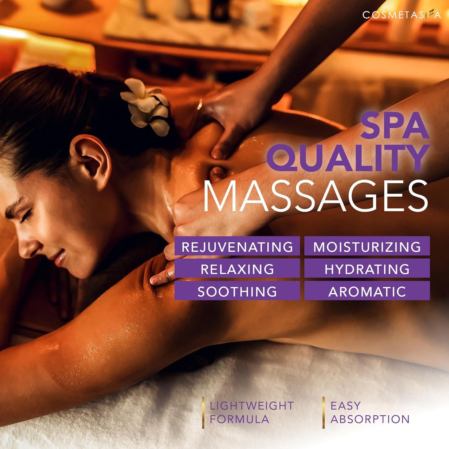 Cosmetasa Lavender Massage Oil for Massage Therapy - All Natural, Cruelty-Free & Spa Quality Skin Therapy Oil, Calming & Soothing Care - Lavender, Geranium & Grapeseed Oil (8.8 oz)