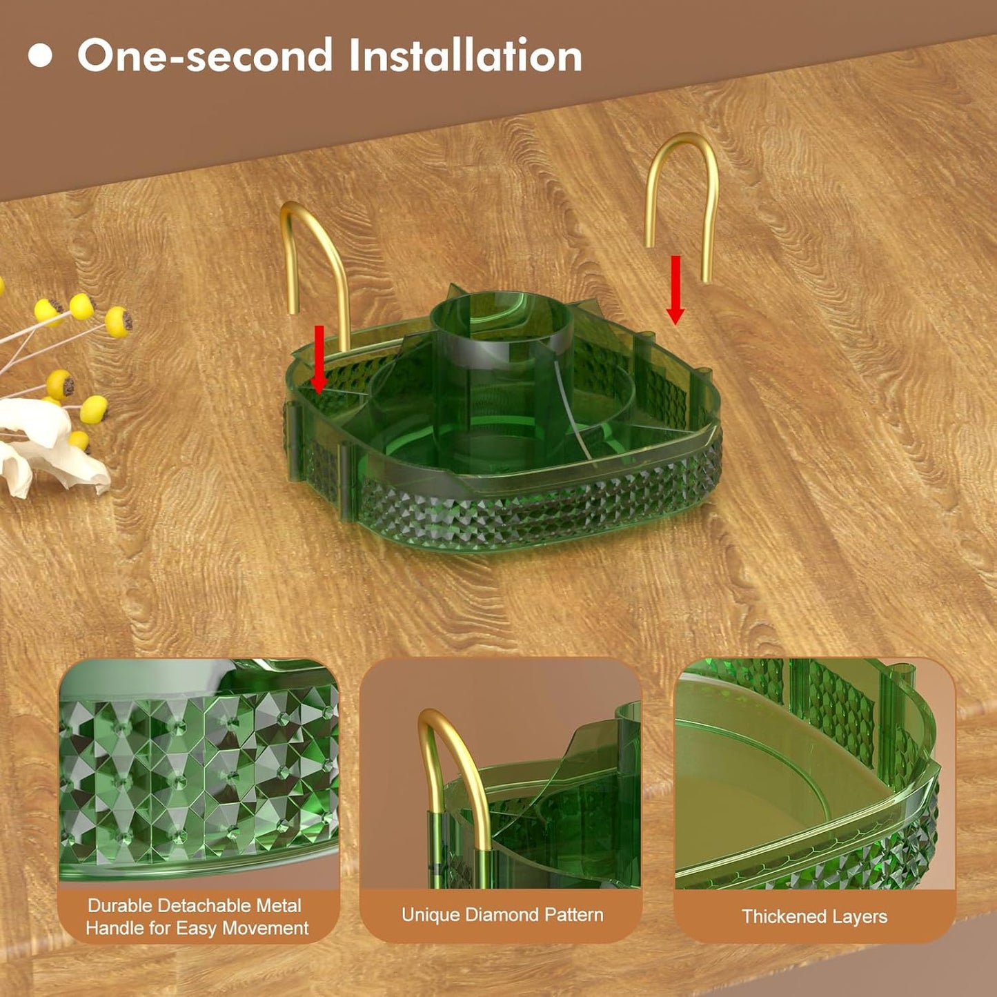 Awenia Rotating Makeup Organizer 360, Stackable Adjustable Large Capacity Cosmetic Storage Unit,Dresser Bathroom Kitchen Countertop Organizer with Metal Handle, Plus Size (Gem Green, 1 Tier)