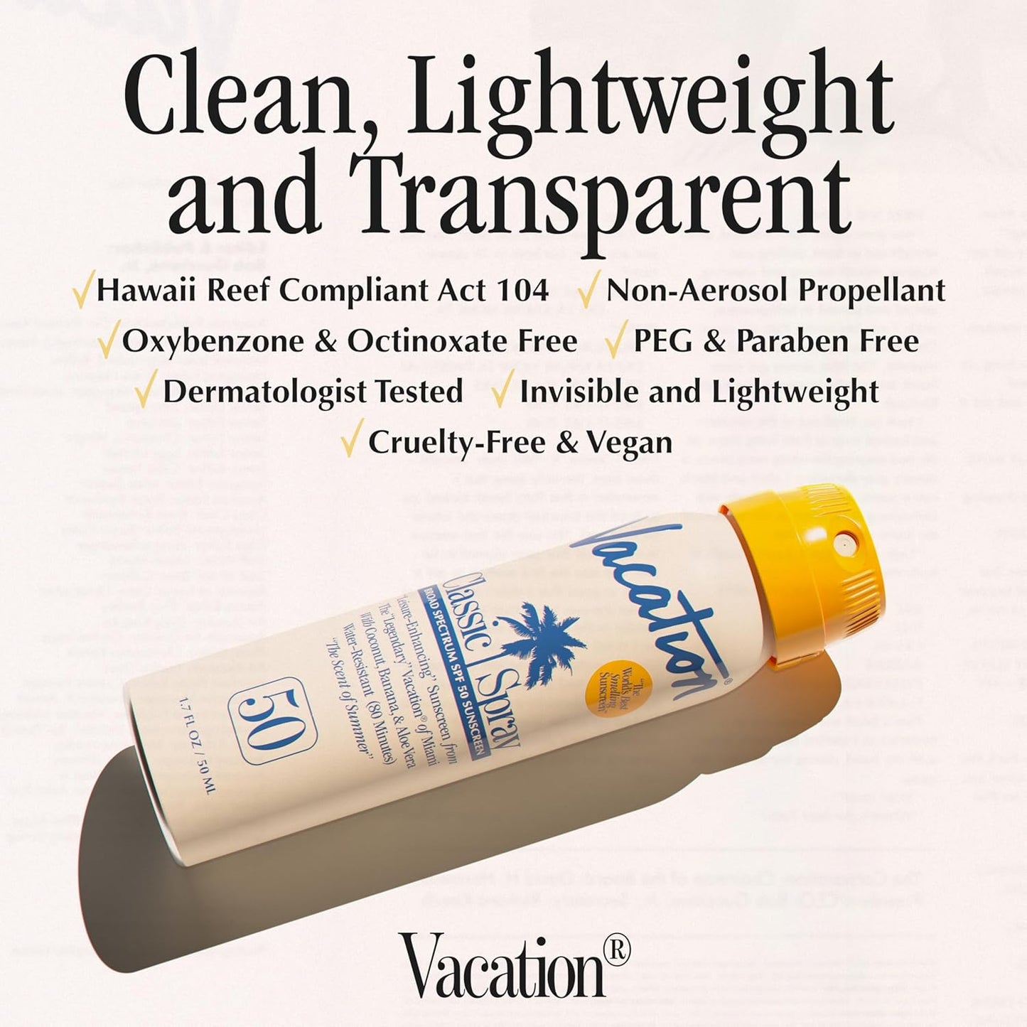 Vacation Mini Classic Sunscreen Spray SPF 50, Water-Resistant, Mini Sunscreen Bulk Party Favor, Sunblock Travel Size, TSA Suntan Lotion for Carry On, 1.7 Fl. Oz. (Value Pack of 6)