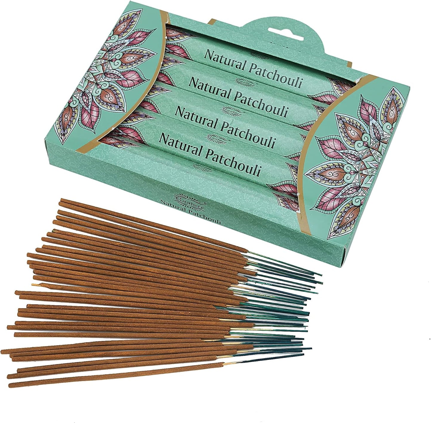 Raajsee Incense Sticks Natural Patchouli 15 Sticks x 5 Pack -100% Pure Organic Hand Rolled Free from Chemicals -Perfect for Church Aromatherapy, Stress Relief, Meditation