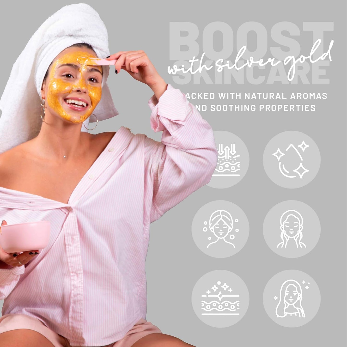 BRÜUN Jelly Mask Jar White Gold Glycolic AC AHA Peel-Off Face Care Rubber Mask | 23 fl oz Skin Care Moisturizing Gel Mask Jar Spa Set