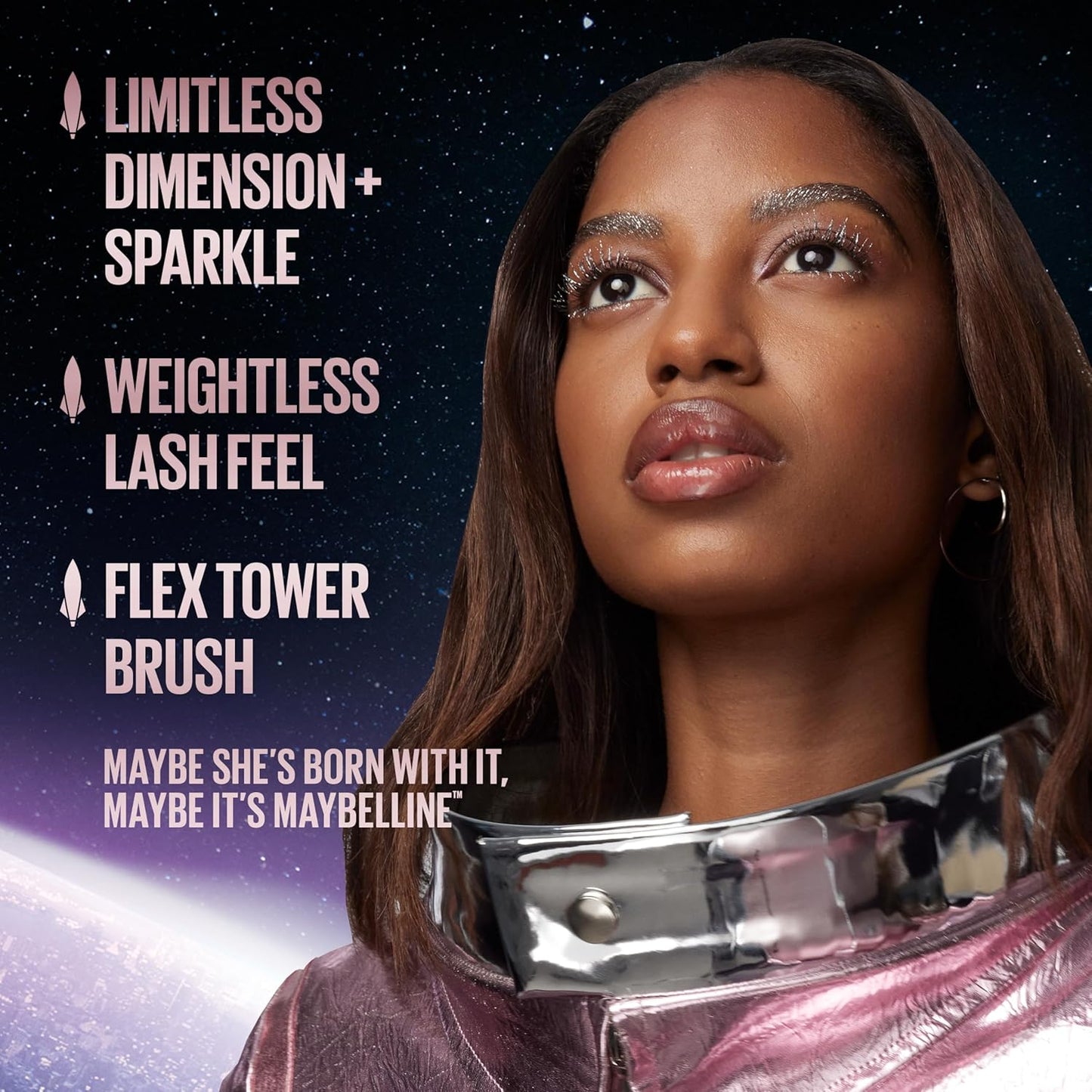 Maybelline Lash Sensational Sky High Glitter Mascara, Diamond Effect Eye Makeup for Lashes and Brows, Washable, Space Diamond, 1 Count