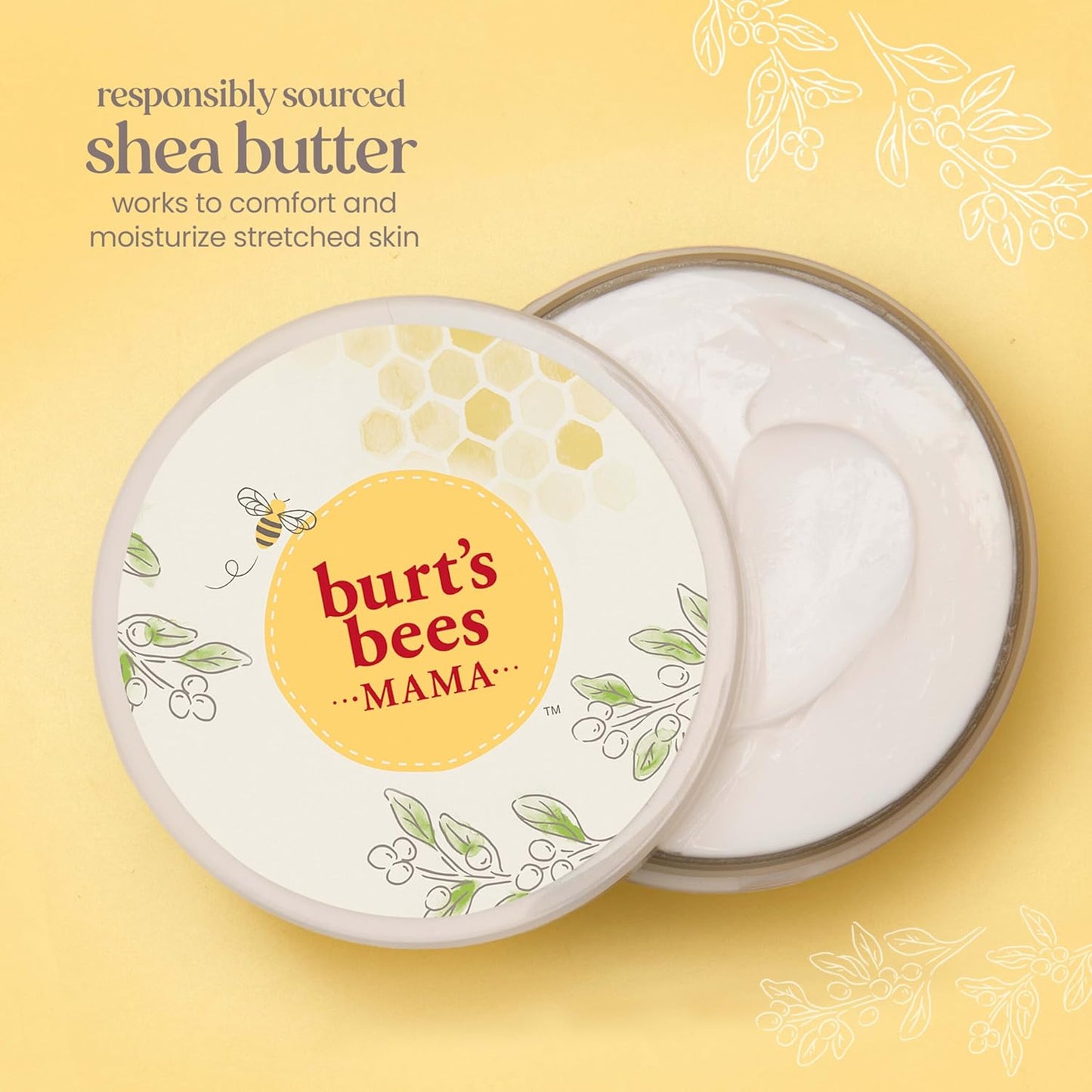 Burt's Bees Mama Belly Butter, Stretch Mark Cream for Pregnancy Massages Body & Reduces Scar Appearance, Prenatal & Postnatal Tummy Skin Care, Shea Butter & Vitamin E Rich Formula, 6.5 Oz Tub
