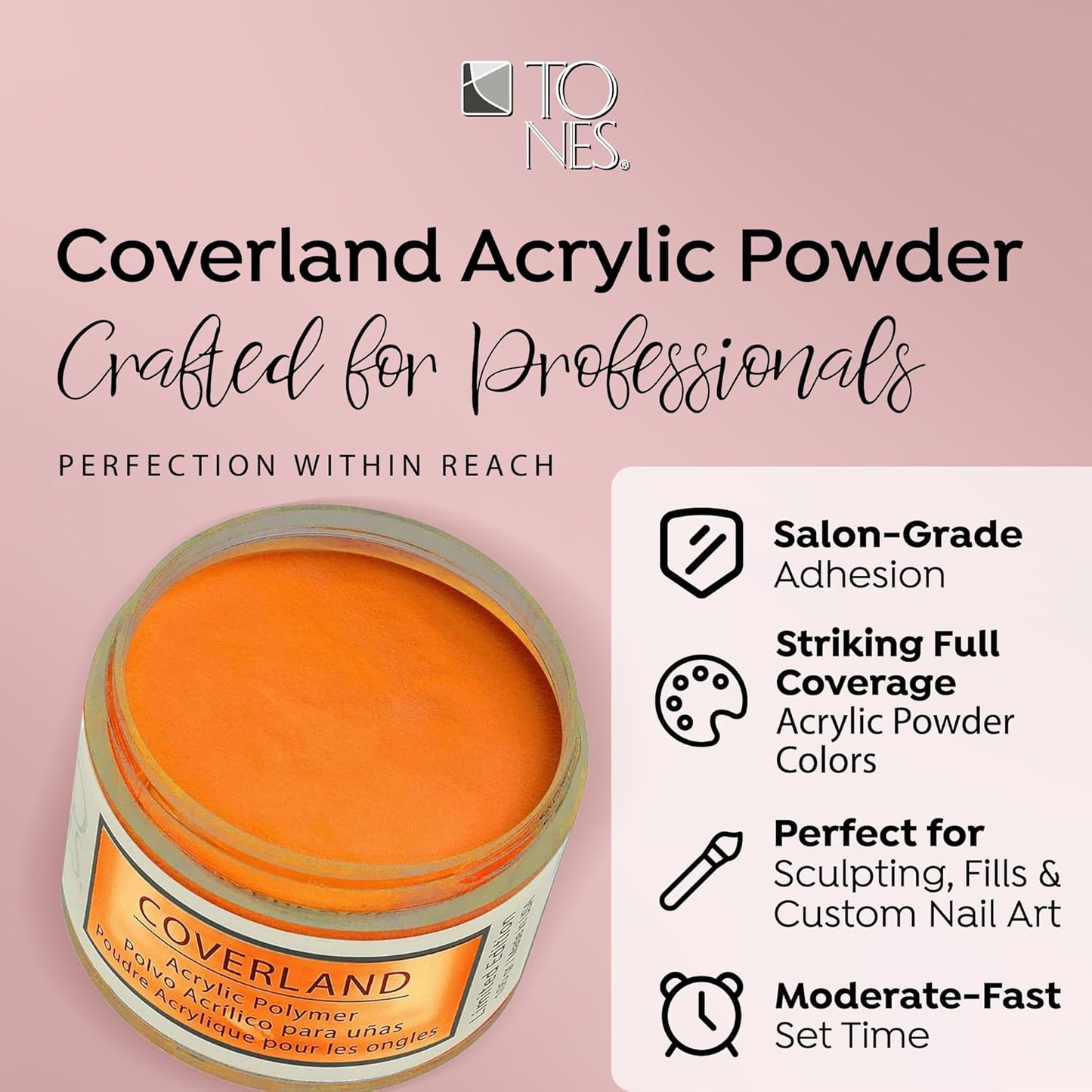 Tones Coverland Acrylic Nail Powder "Puerto Rico Sunshine" - Limited Edition Acrylic Powder for Nail Design, Sculpting, and Masking Nail Bed Imperfections - (1.5 Oz)