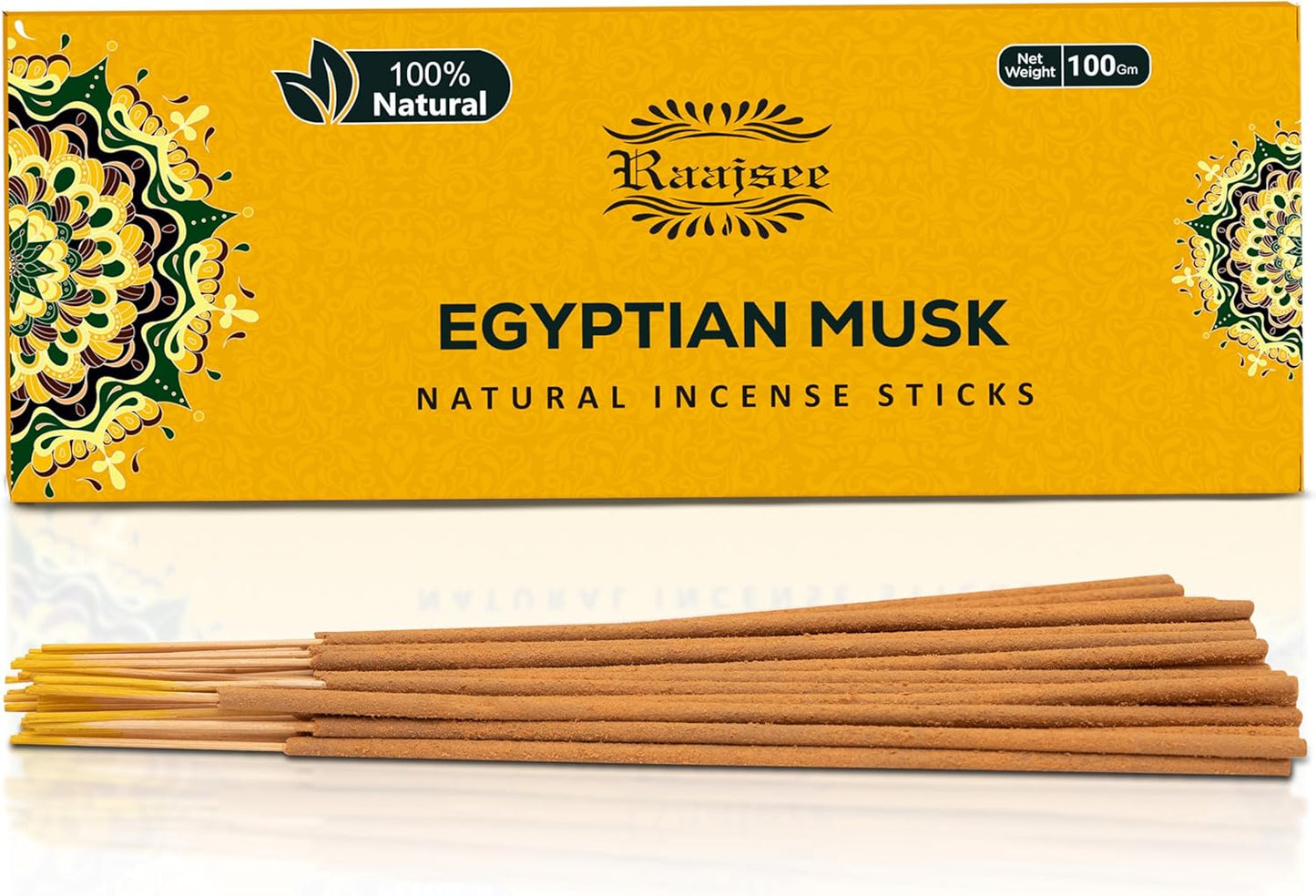 Raajsee Egyptian Musk Incense Sticks 100 Gm Pack-100% Pure Organic Natural Hand Rolled Free from Chemicals-for Church,Aroma Therapy,Relaxation,Meditation & Sensual Therapy