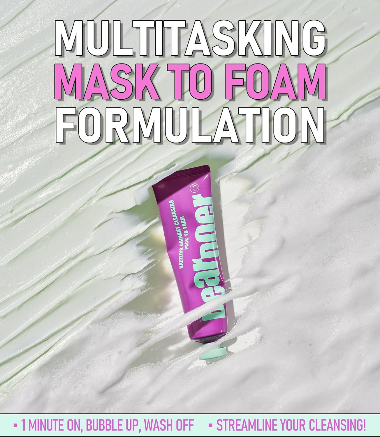 Dazzling Radiant Cleansing Pack to Foam – 3-in-1 Wash-Off Mask & Exfoliator & Cleanser w/Fresh Grape Extract & Niacinamide – Vitamin C and Resveratrol for Dry, Dull Skin (3.38 fl oz)