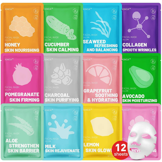 12 Pack Collagen Hydrating Face Masks Skincare, Sheet Face Mask for All Skin Types, Facial Masks Set for Women Skin Care, Face Mask Bulk Spa Gifts for Women