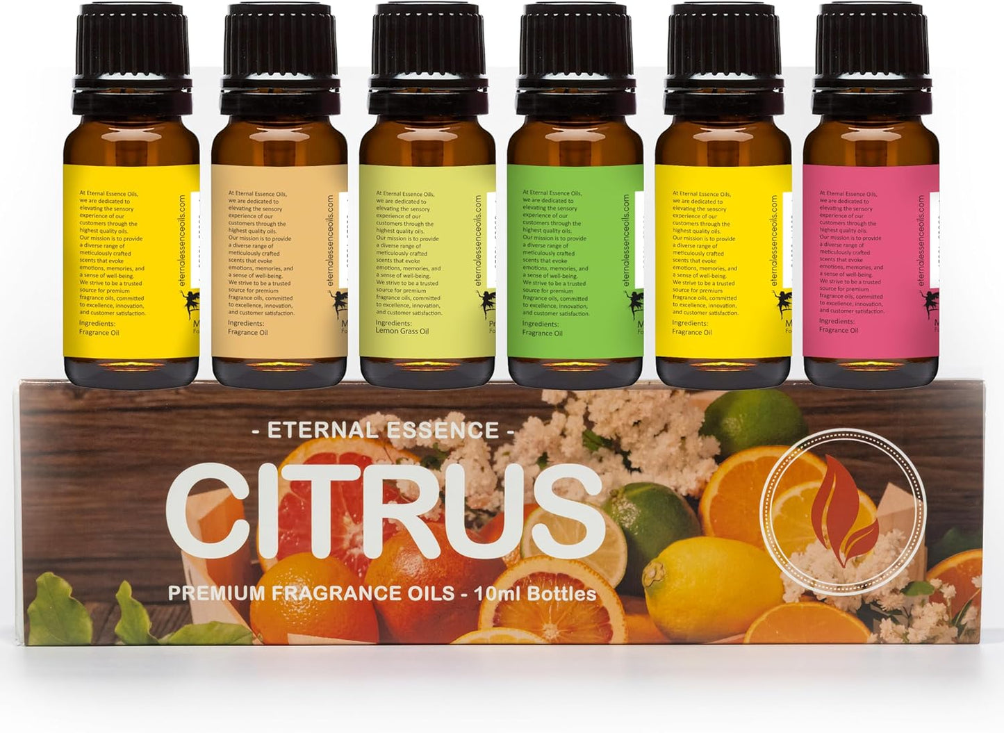 Eternal Essence Oils Citrus Set of 6 Premium Fragrance Oils - Lemon Grass, Blossom, Sugar, Lime, Grapefruit, and Pineapple - for Diffusers, Candle & Soap Making, & Aromatherapy - 10ML