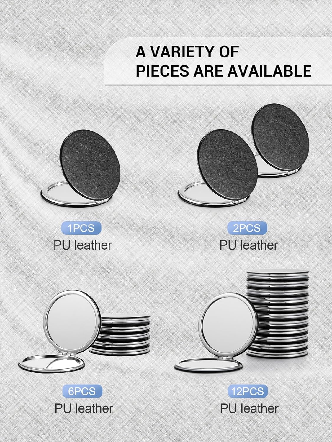 Compact Mirror,Double-Sided Makeup Small Mirror for Purse with 1x/3x Magnification PU Leather (Black, 2.8")